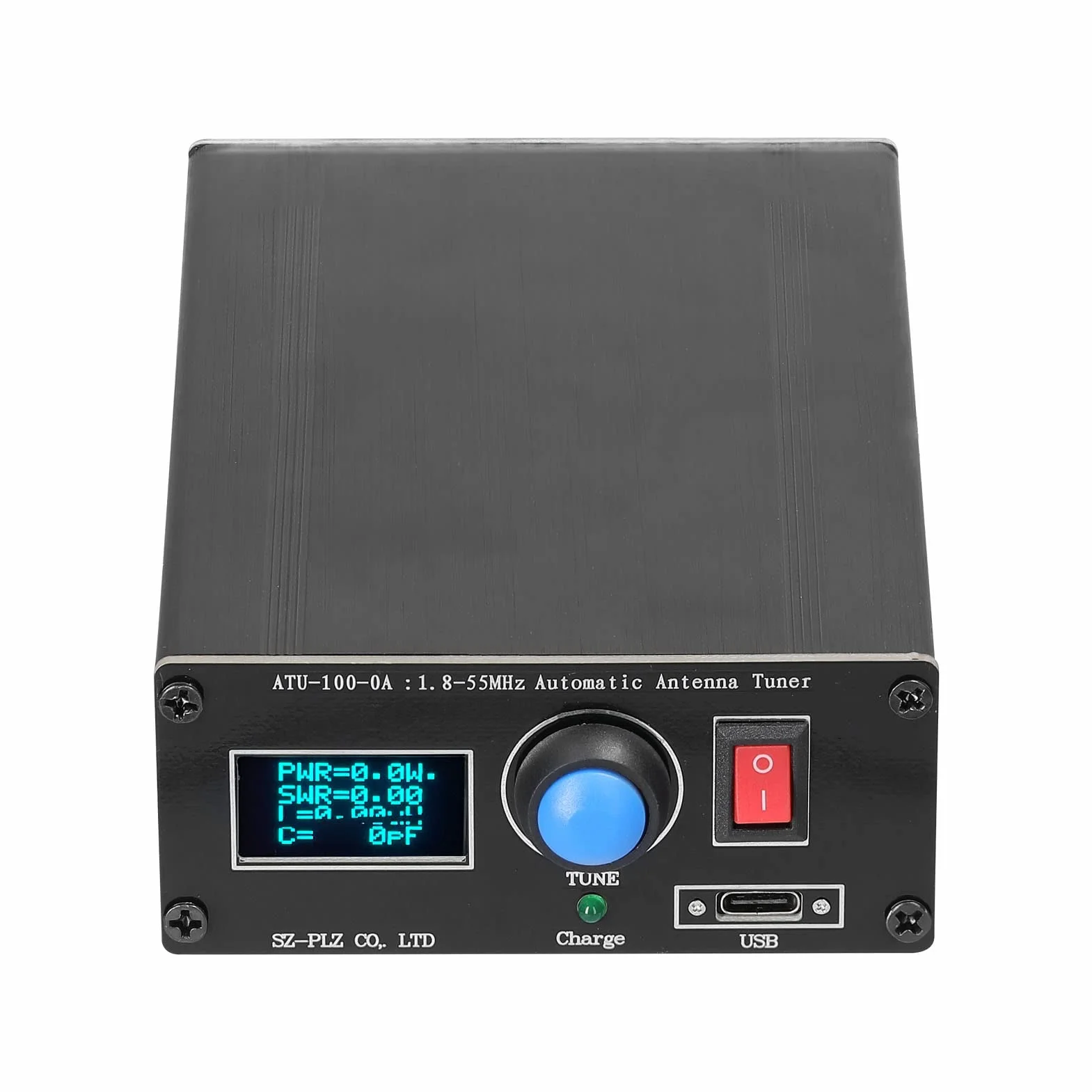 ATU-100-0A 1,8-55 Mini sintonizzatore automatico per antenna da 0,91 pollici, display OLED in lega di alluminio, alloggiamento esterno con batteria da 1800 mAh