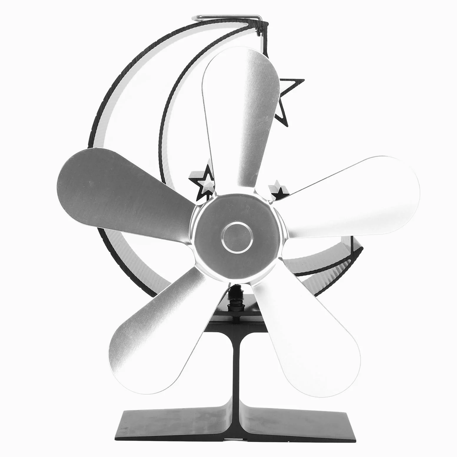 WINH Ventilatore per stufa a legna a 5 pale, in lega di alluminio, a risparmio energetico, ventilatore per la casa, alimentato a calore, per pesca sostenibile sul ghiaccio all'aperto (argento)