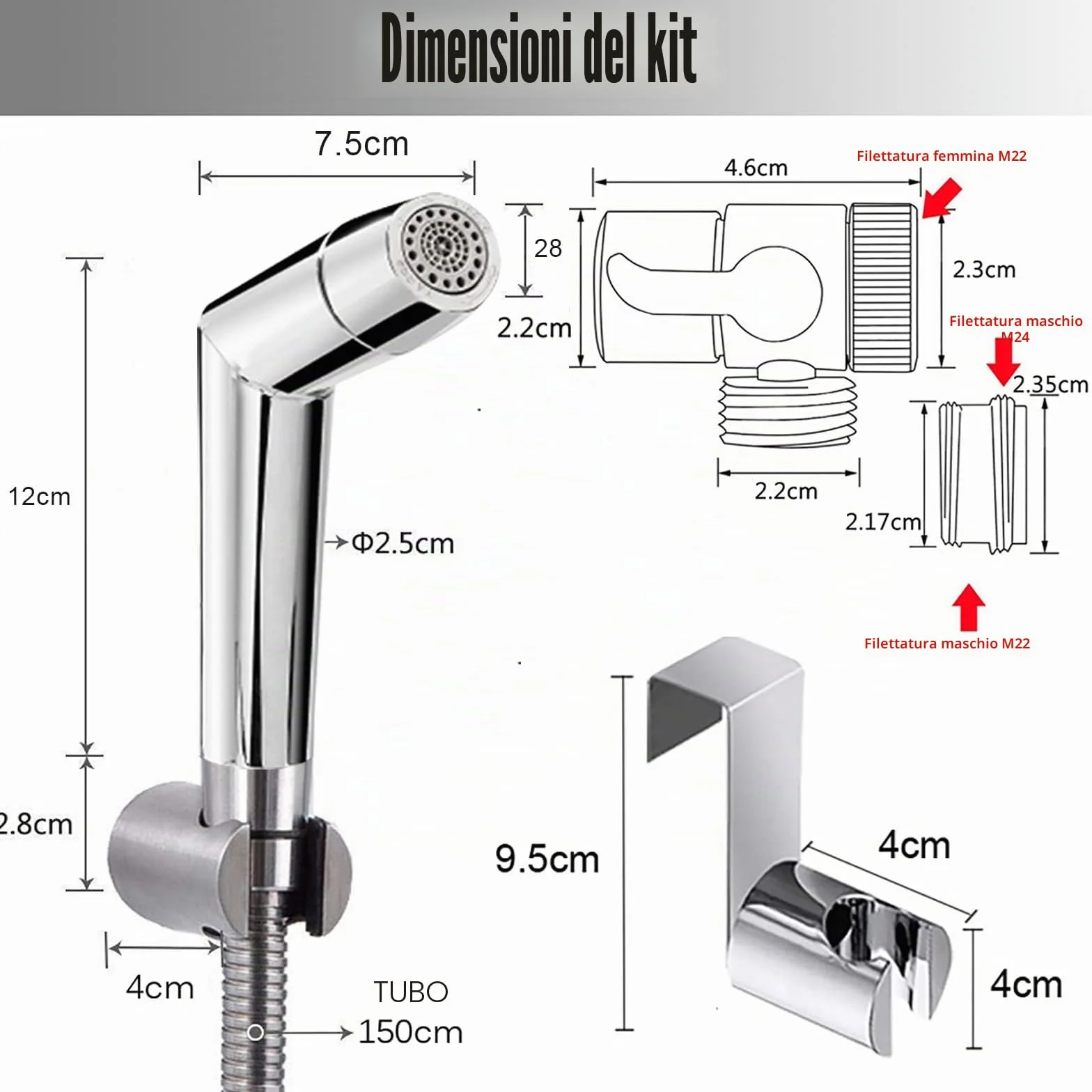 Doccetta bidet a mano ABS Cromo regolabile kit spray per pannolini bambini con erogatore rubinetto tubo gancio