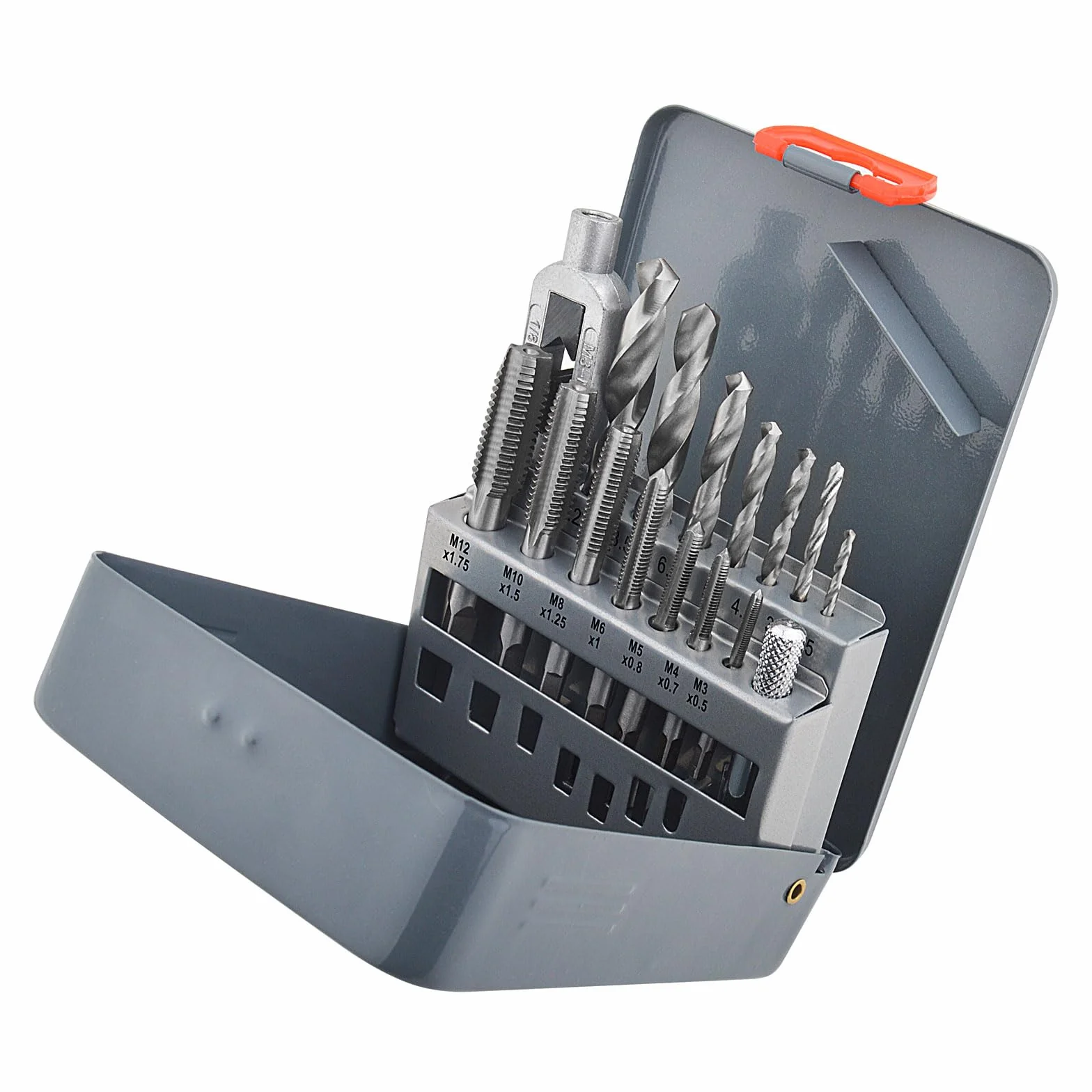 Gunpla Maschi per Filettatura Metriche M3-M12 Set 15 Pezzi con Punte Elicoidali e Giramaschio Kit Filettatrice Manuale