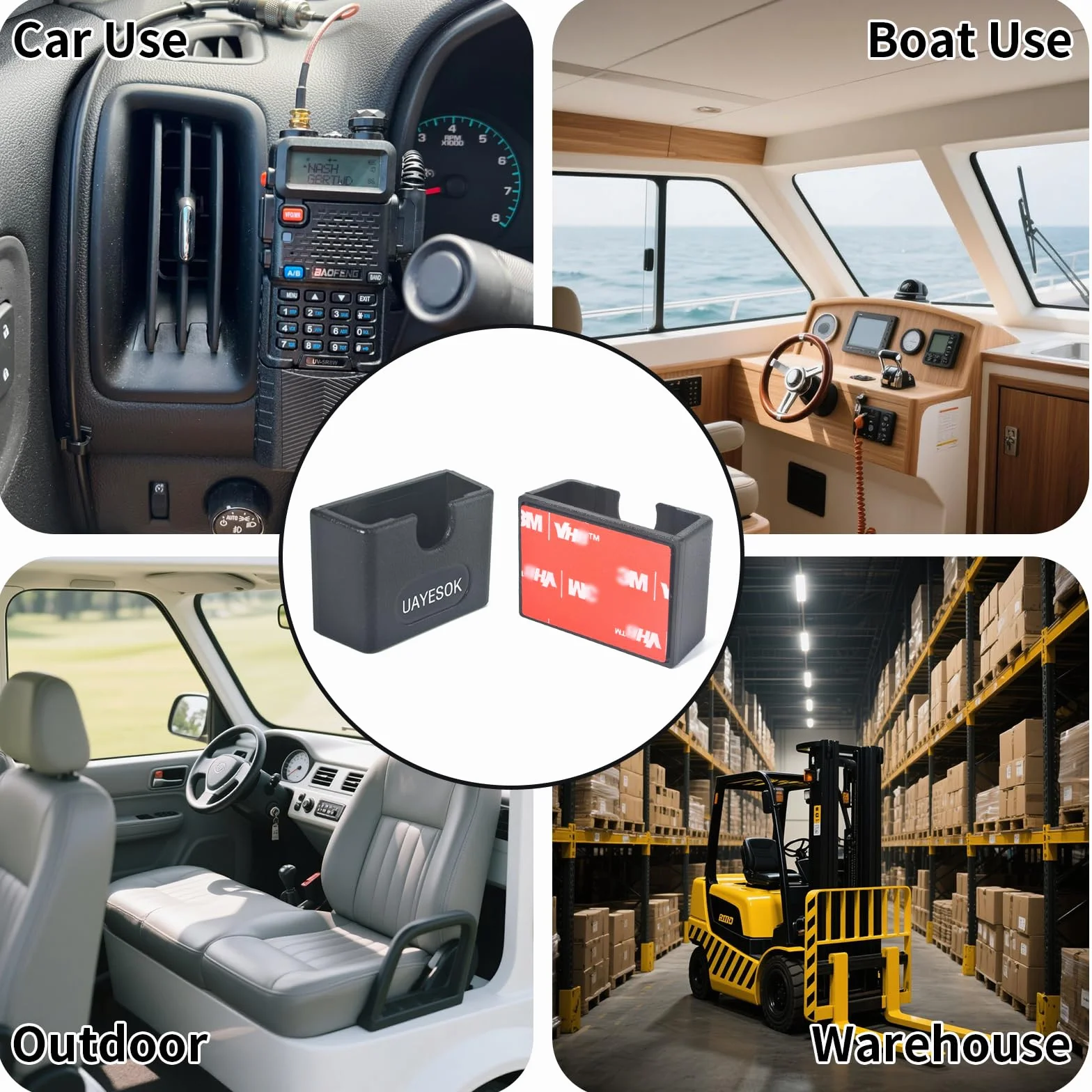 UAYESOK Supporto radio auto, supporto per microfono radio CB con pellicola adesiva 3M, universale, per Motorola Baofeng Kenwood Yaesu Midland Quansheng (nero, 2)