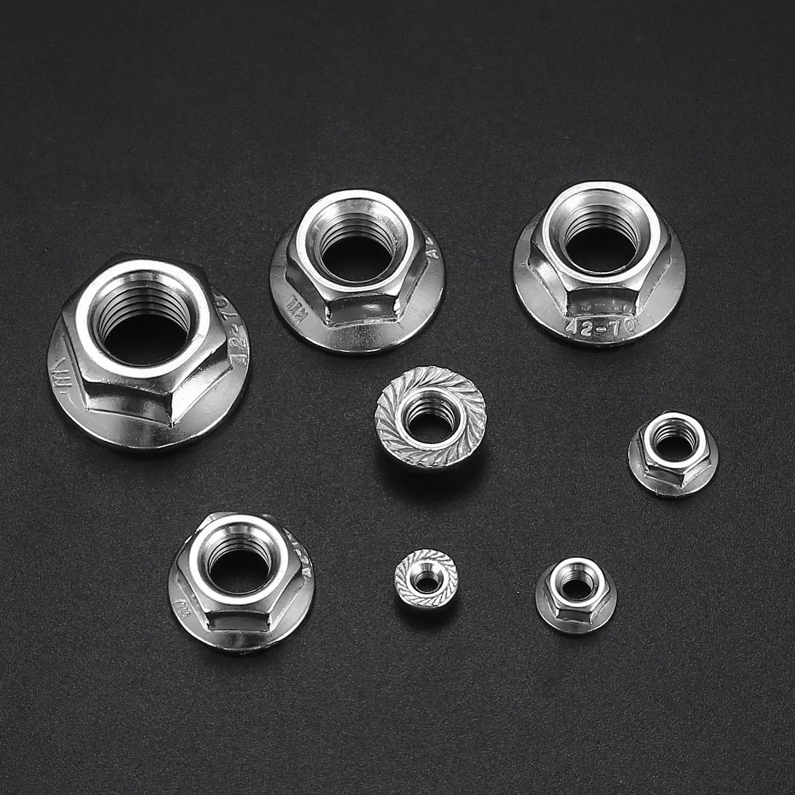 Kit Dado Flangiato Esagonale Acciaio Inox M3 M4 M5 M6 M8 M10 M12 190 Pezzi