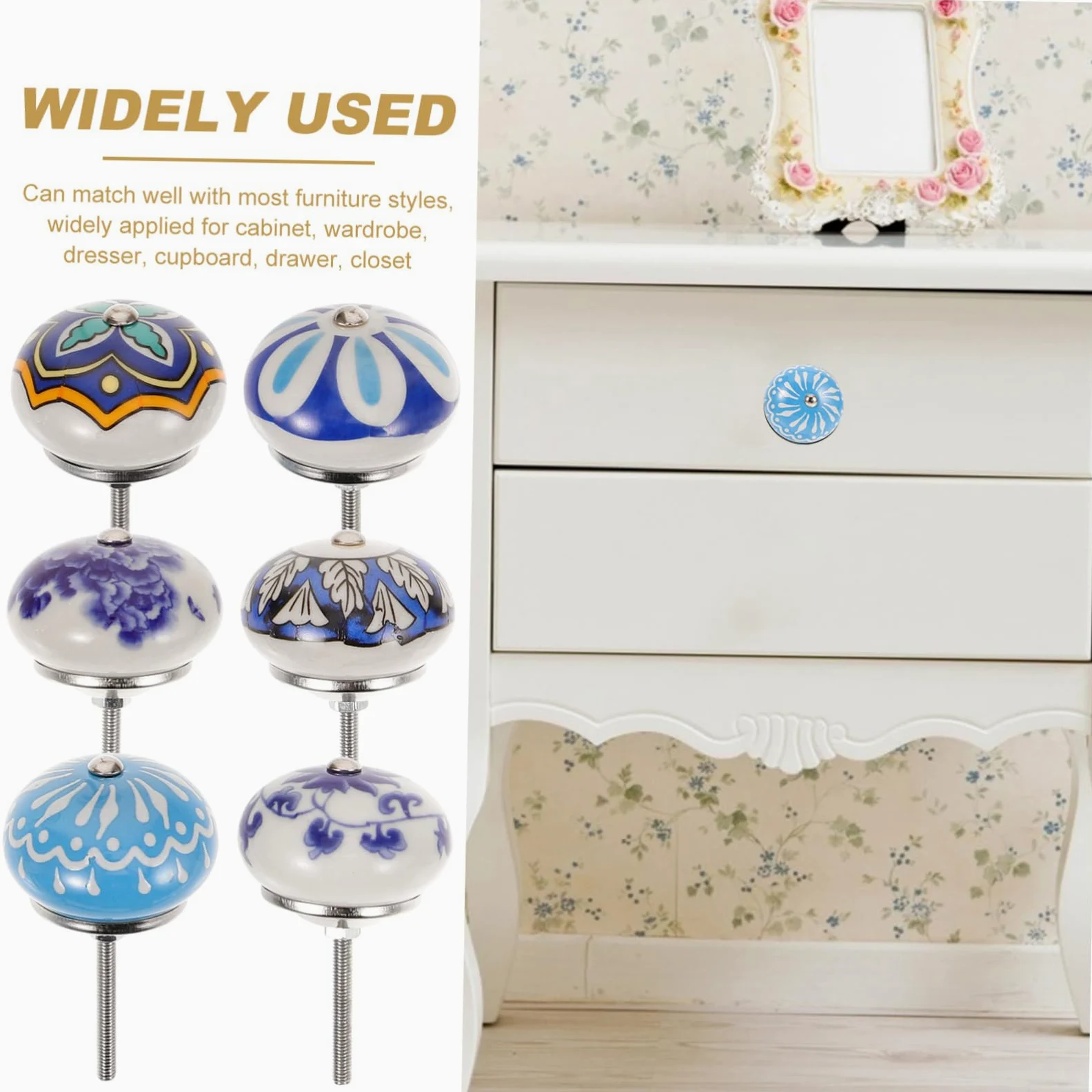SHINEOFI 6pezzi Pomello Per Mobile in Ceramica Pomello Per Cassetto Foro Singolo Design Rotondo Adatto Mobili Armadi e Altro