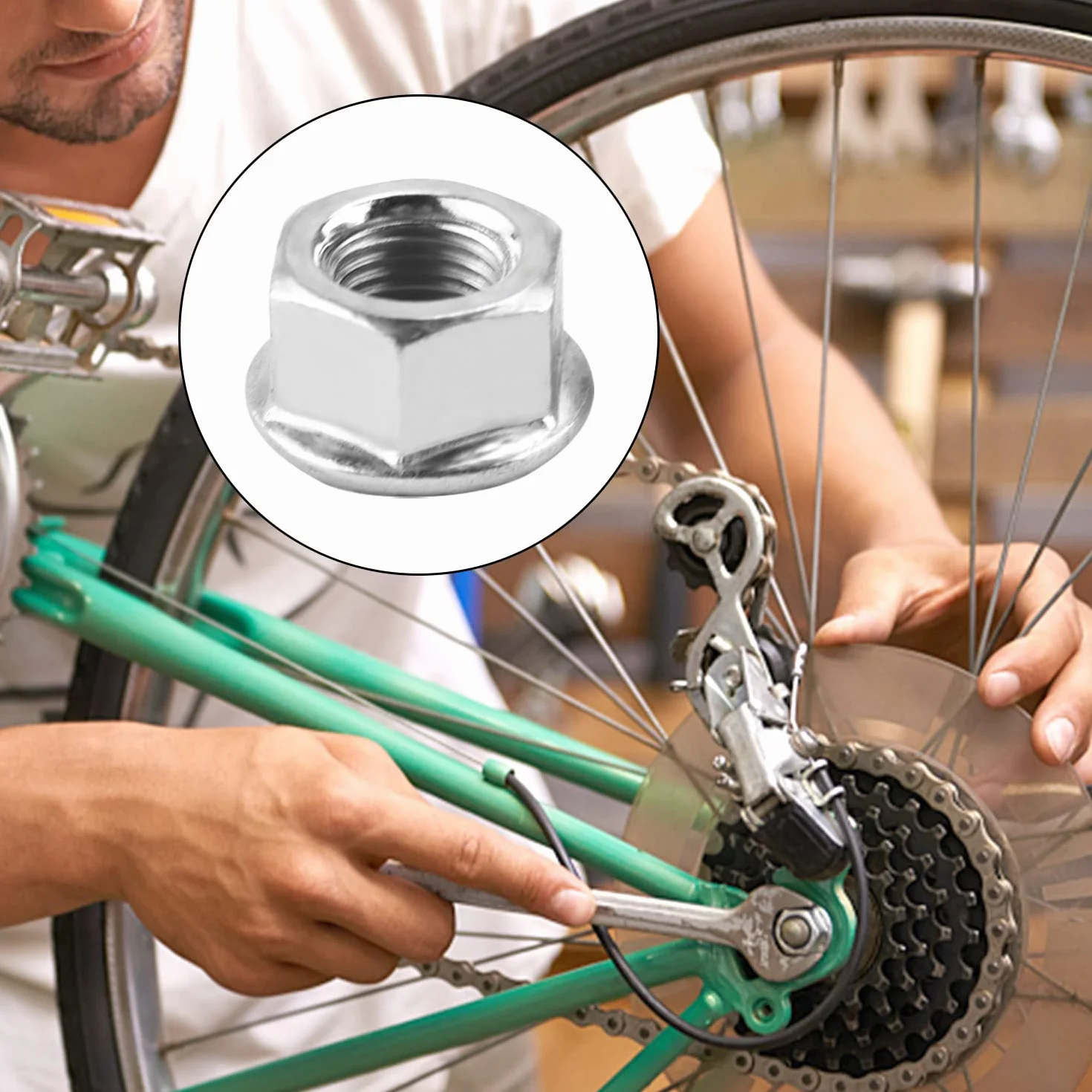 Dadi Flangiati Rondella Sicurezza Bicicletta Acciaio Inox Esagonali M8 M9.5 M10 Mozzo Anteriore Posteriore