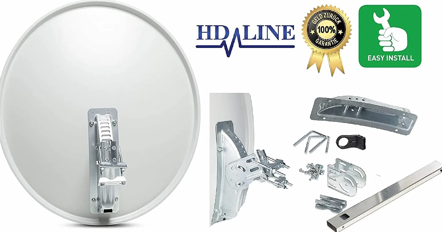 HD-LINE 1 Teilnehmer Set - Qualitäts-Alu-Sat-Anlage - Select 60/65cm Spiegel/Schüssel Anthrazit HD-LINE Single LNB - Satelliten-Komplettanlage - für 1 Receiver/TV [Neuste Technik - DVB-S/S2, Full HD, 4K/UHD, 3D]
