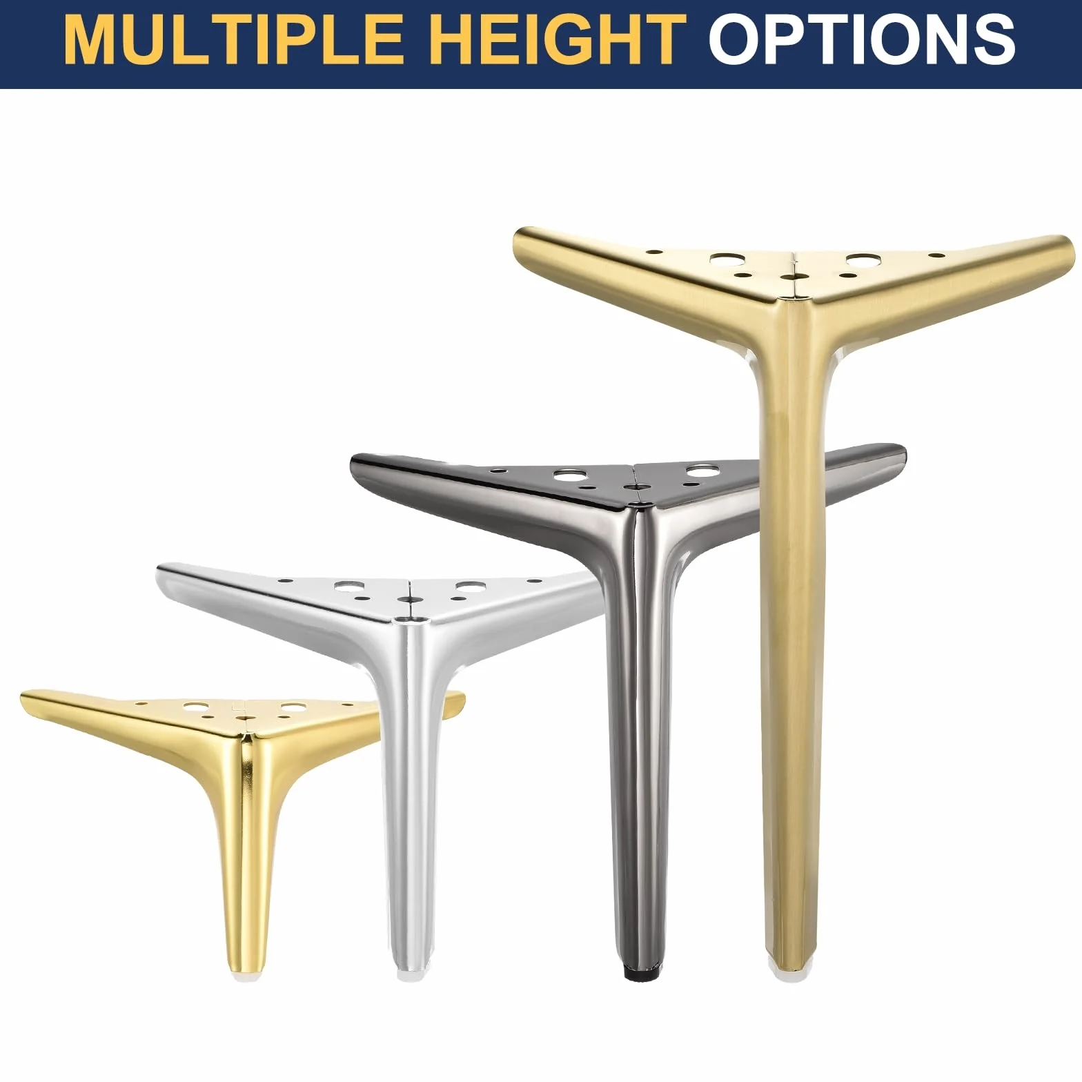 sourcing map 4 gambe per mobili in metallo, 11,9 cm (oro spazzolato) | Triangolari, resistenti, piedini per mobili, gambe di ricambio fai da te per letto, tavolo, armadio, divano sedia