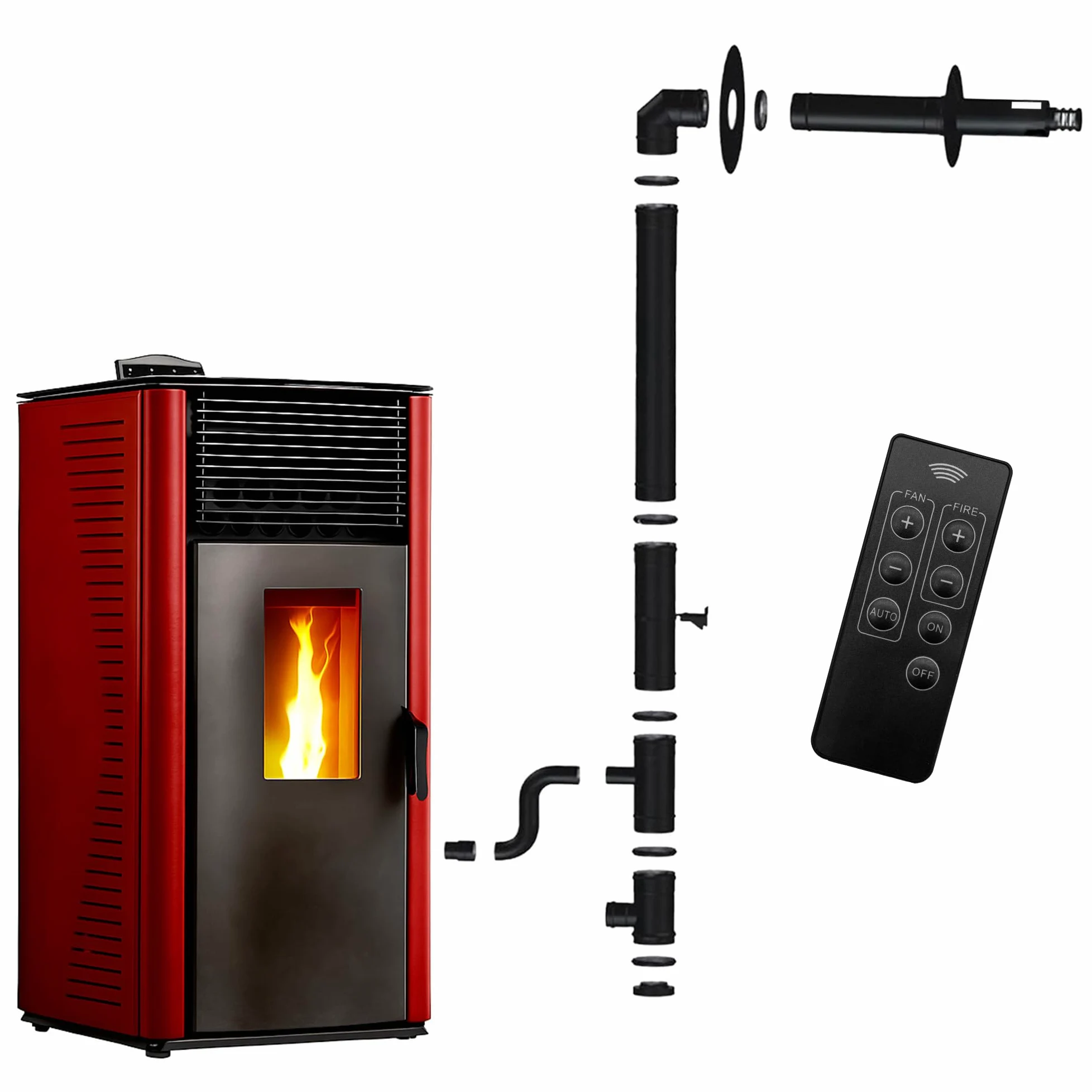 Stufa a pellet Anita 12 kW Bordeaux Sannover + Kit di installazione completo