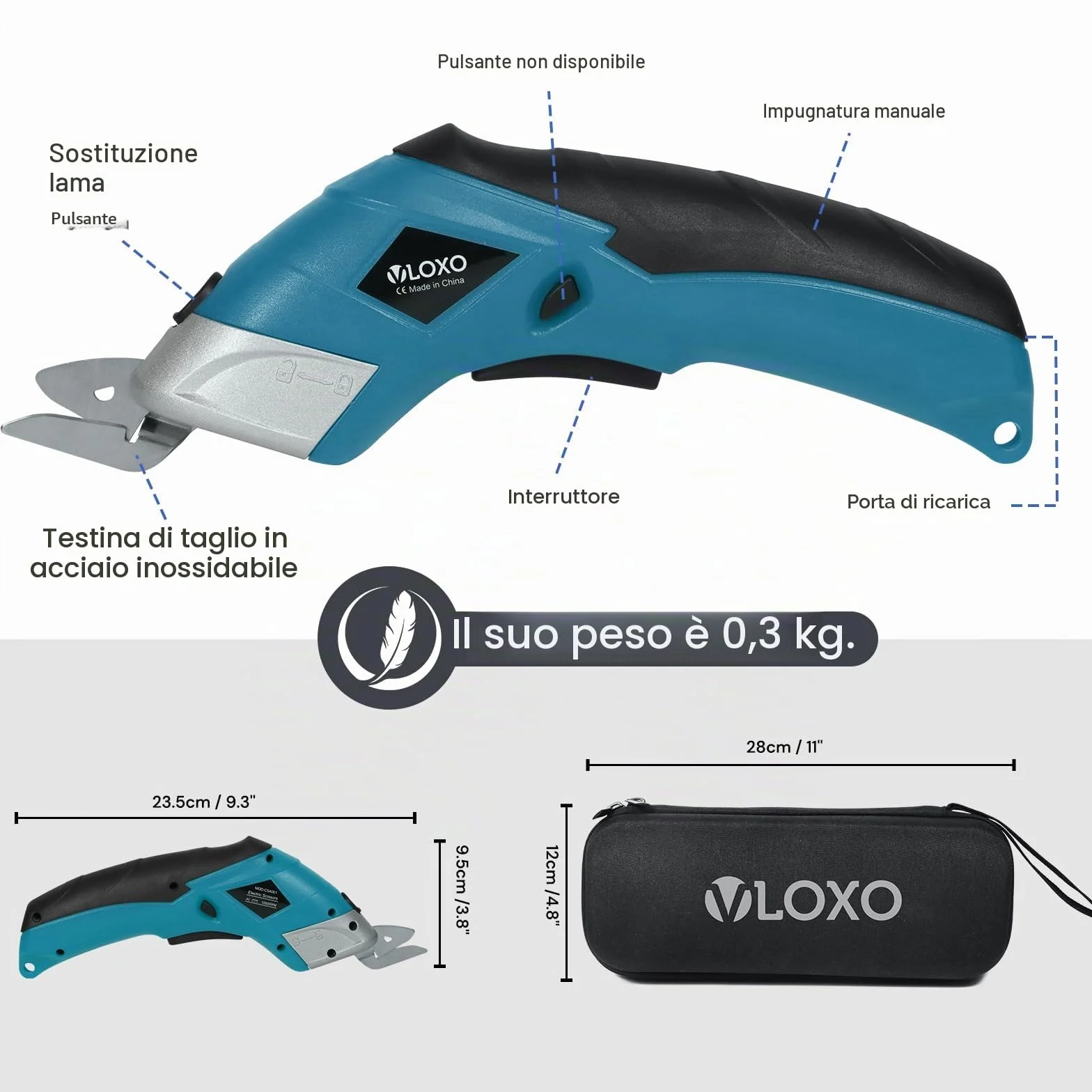 VLOXO Forbici Elettriche Senza Fili Cutter per Tessuti con 2 Testina di Taglio Ricaricabile (Arancione)