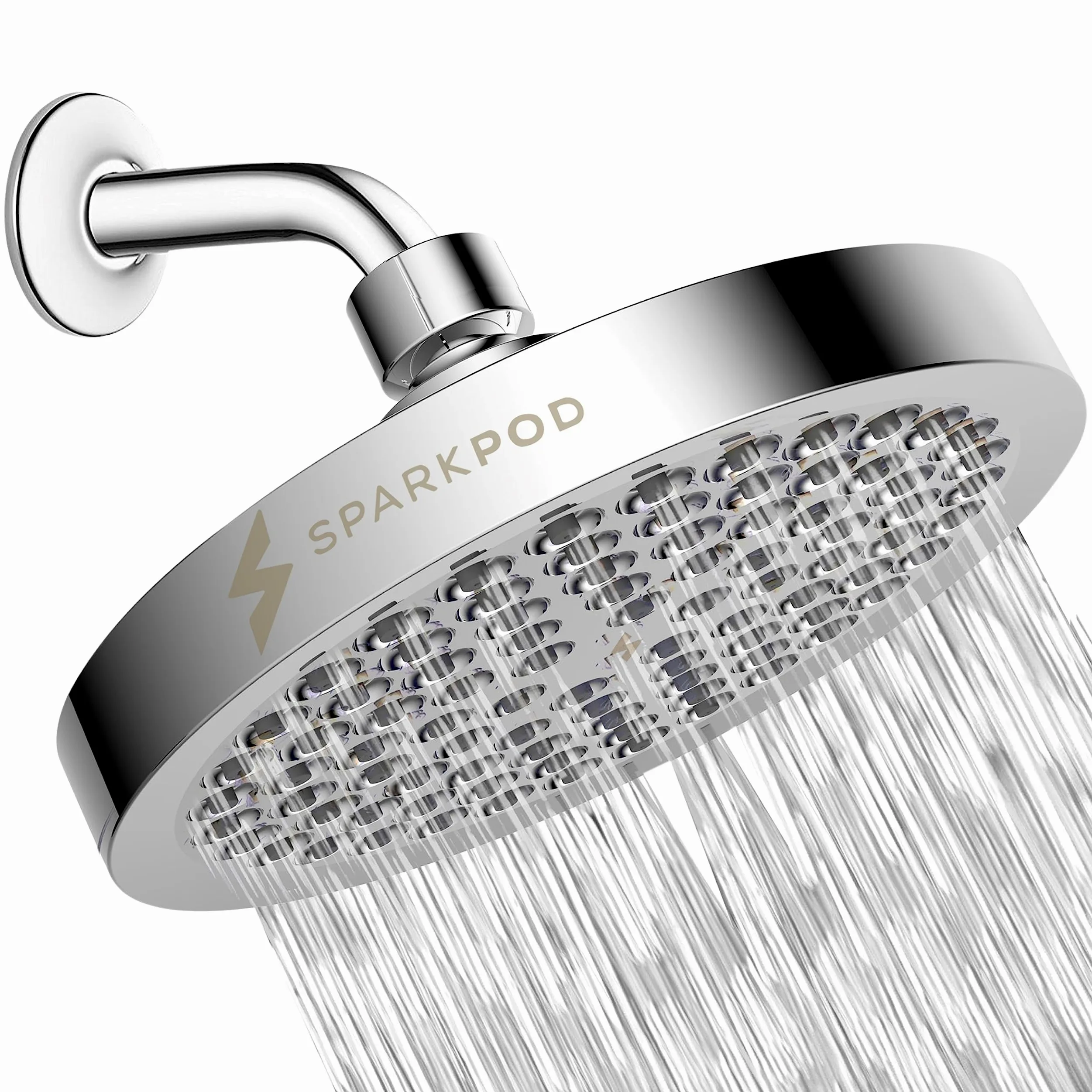 SparkPod Soffione doccia ad alta pressione, design di lusso di alta qualità, installazione in 1 minuto, ricambio regolabile facile da pulire per il tuo bagno (cromato lucido, rotondo da 15,2 cm)