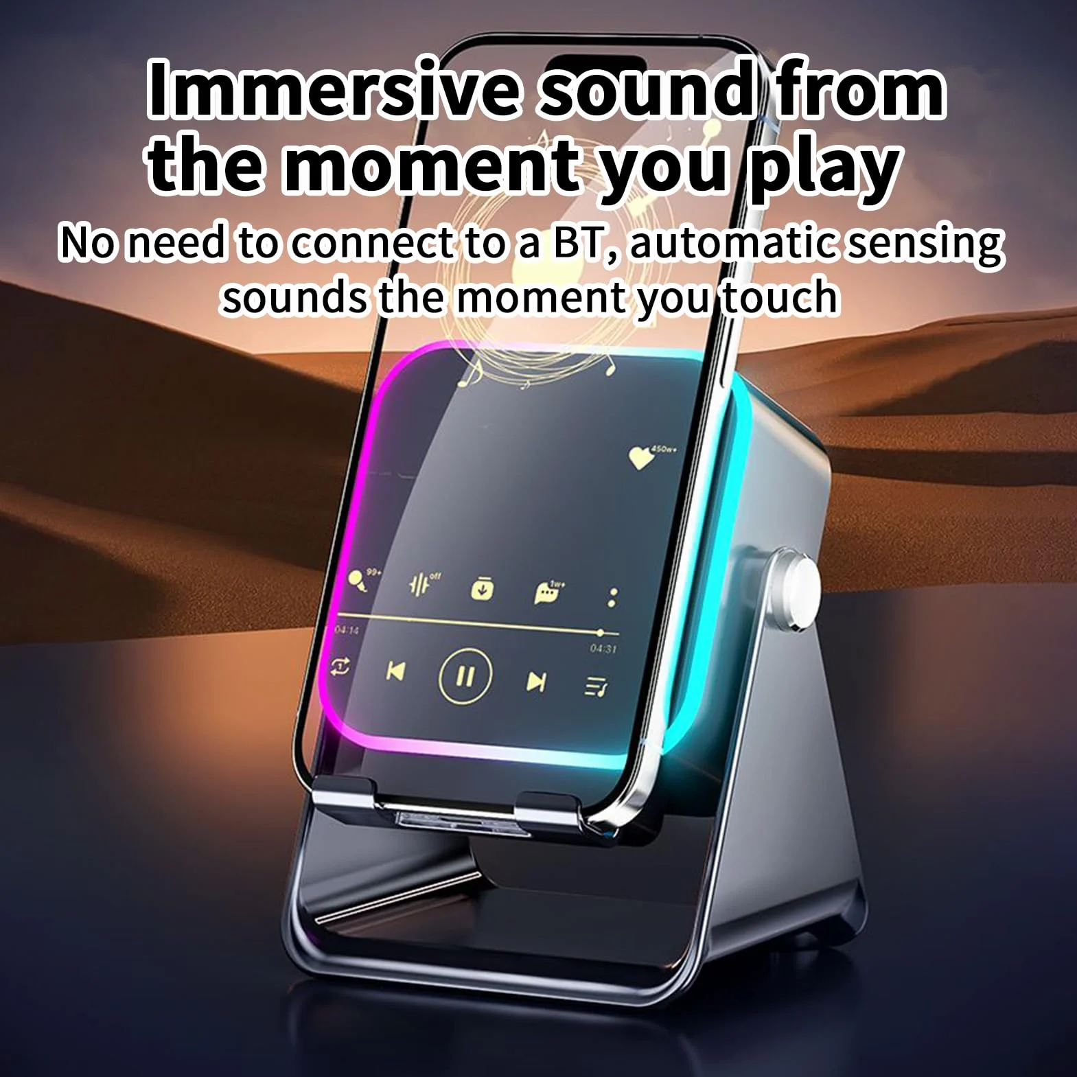 Wireless Induction Speaker, 10 W Folding Phone Holder Audio Smartphone Bracket with Light, Wireless Induction Speaker, Compact Music Player, Multi-Functional Desk Station, Use for HomeTravel
