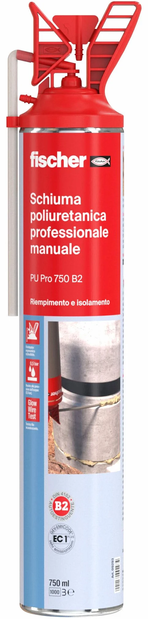 Fischer Schiuma Poliuretanica Professionale PU 750 con Erogatore B2 Resistente Pressione Fuoco Isolante Sigillante