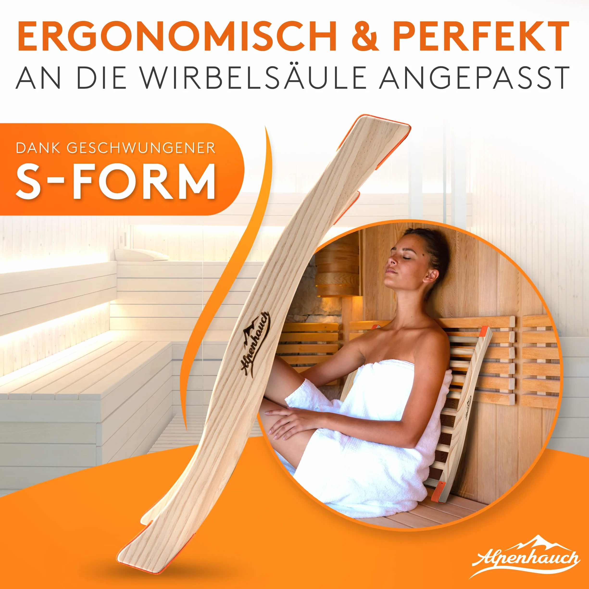 ALPENHAUCH Schienale per sauna in legno naturale ergonomico a forma di S curvo accessorio cabina a infrarossi