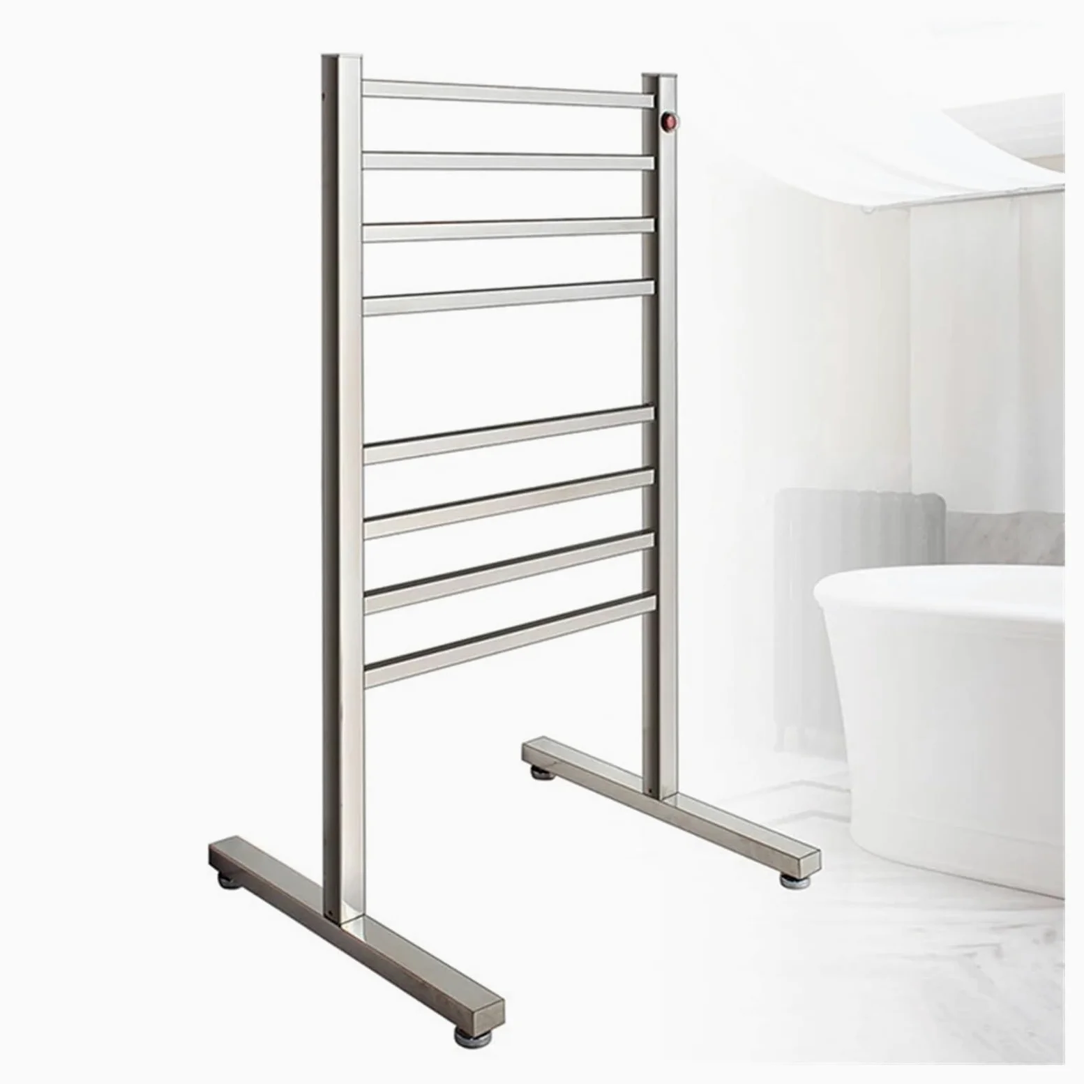 Portasciugamani elettrico da terra in acciaio inox 304 | Ripiano asciugatura asciugamani da bagno, acciaio lucidato(WHITE,110V)