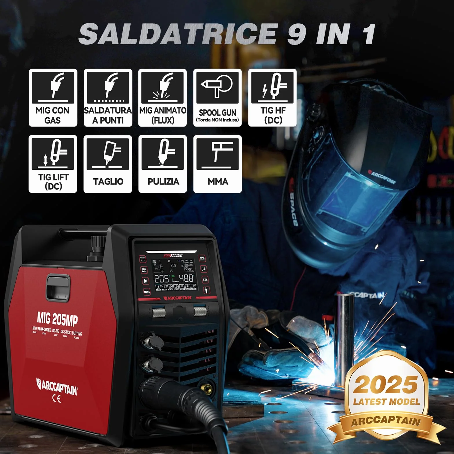 ARCCAPTAIN MIG205MP Saldatrice 9-in-1 iControl App 230V Multi-processo
