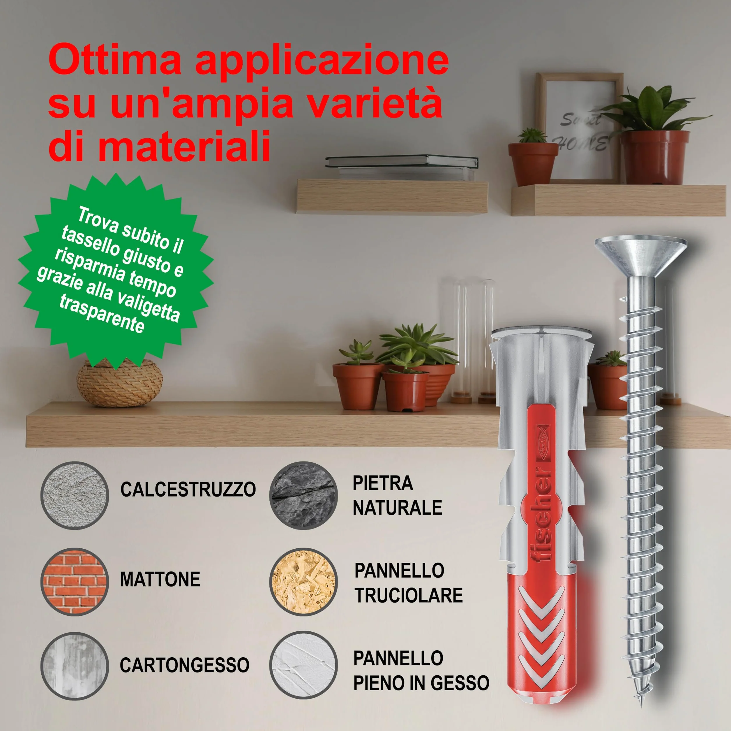 Fischer PowerBox 180 Tasselli DuoPower con Viti e Ganci, 360 Pz, per Muro Pieno, Forato e Cartongesso