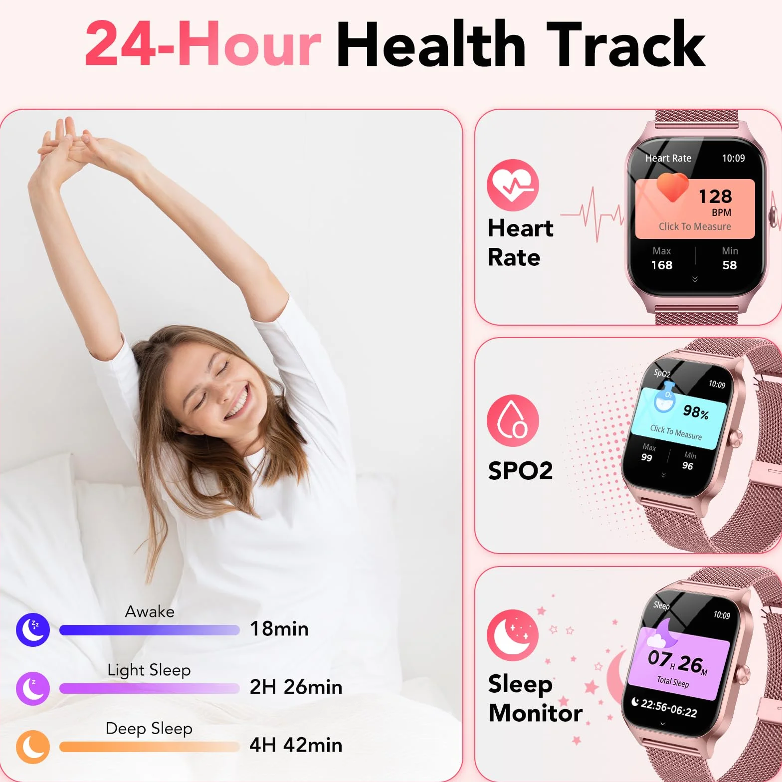 CASCHO Smartwatch Donna,1.85" HD Orologio Smartwatch con Chiamate Bluetooth e Assistente Vocale AI,120+ Sportive con Contapassi/Sonno/Cardiofrequenzimetro, Smart Watch per iOS Android, 2 Cinturini