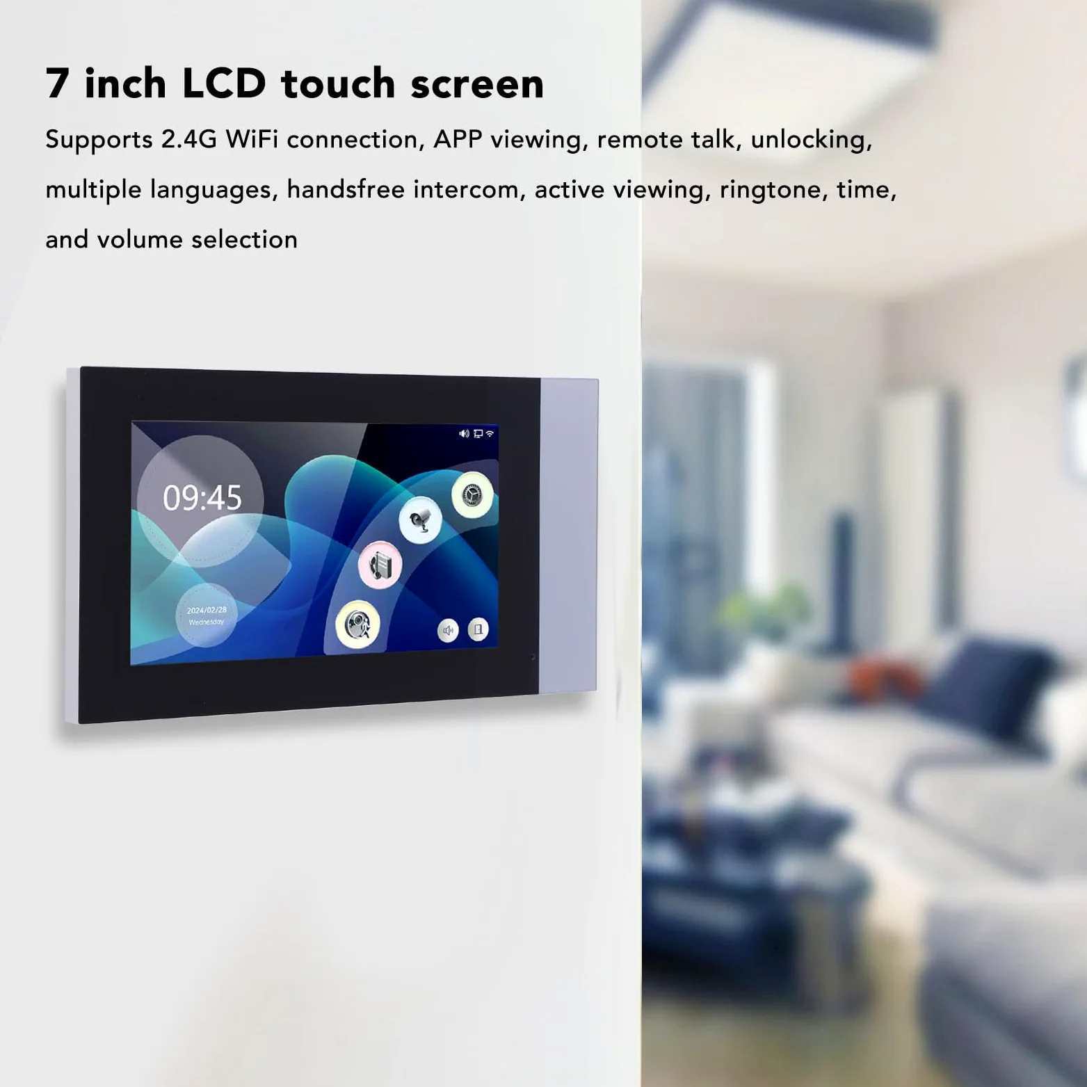 Pongnas Videocitofono Wireless, Touch Screen 2 MP 7 Pollici, Visione Notturna Bidirezionale, Protezione IP65, Adatto per Appartamenti e Ville, Compatibile con L'app (Spina europea)
