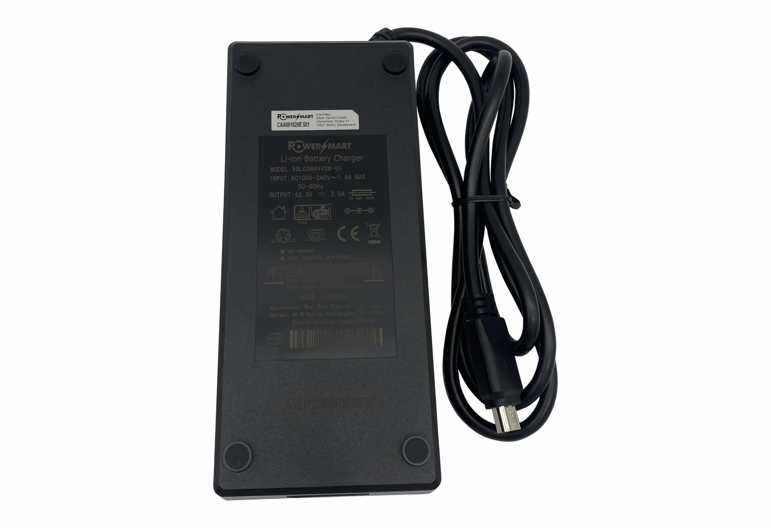 PowerSmart® Caricatore trapezoidale da 2 A, 5 pin, 42 V, compatibile con batterie al litio Joycube, Phylion 36 V