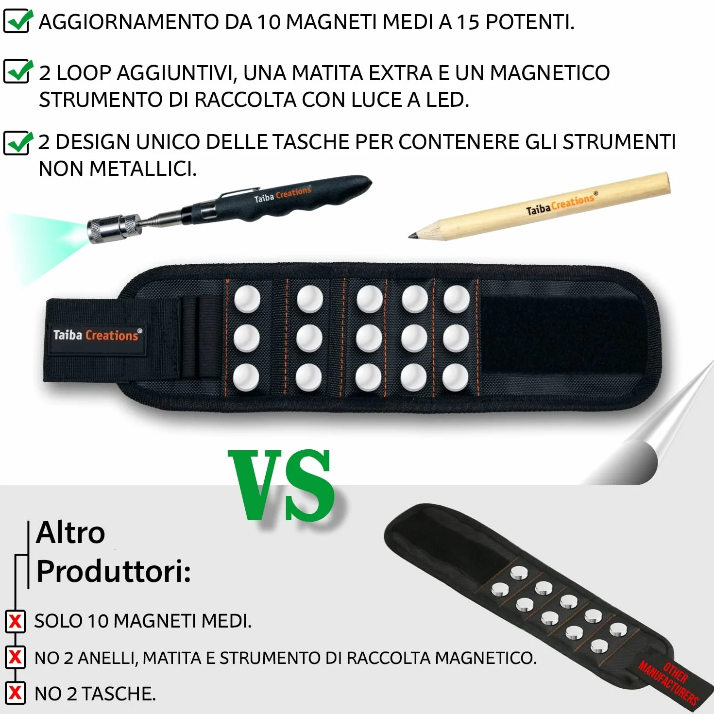 Bracciale Magnetico Artigiano con Stick Magnetico e Matita per Viti e Chiodi, Regalo Uomo