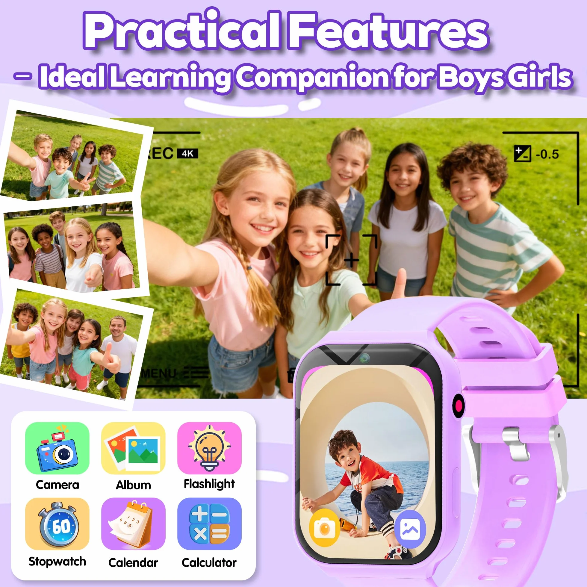 Smartwatch Bambini – 18 Giochi Educativi (Matematica e Logica) con Fotocamera e Monitor del Sonno | Schermo Touch 1,83", Contapassi, Sveglia | Activity Tracker Regalo per Ragazze e Ragazzi