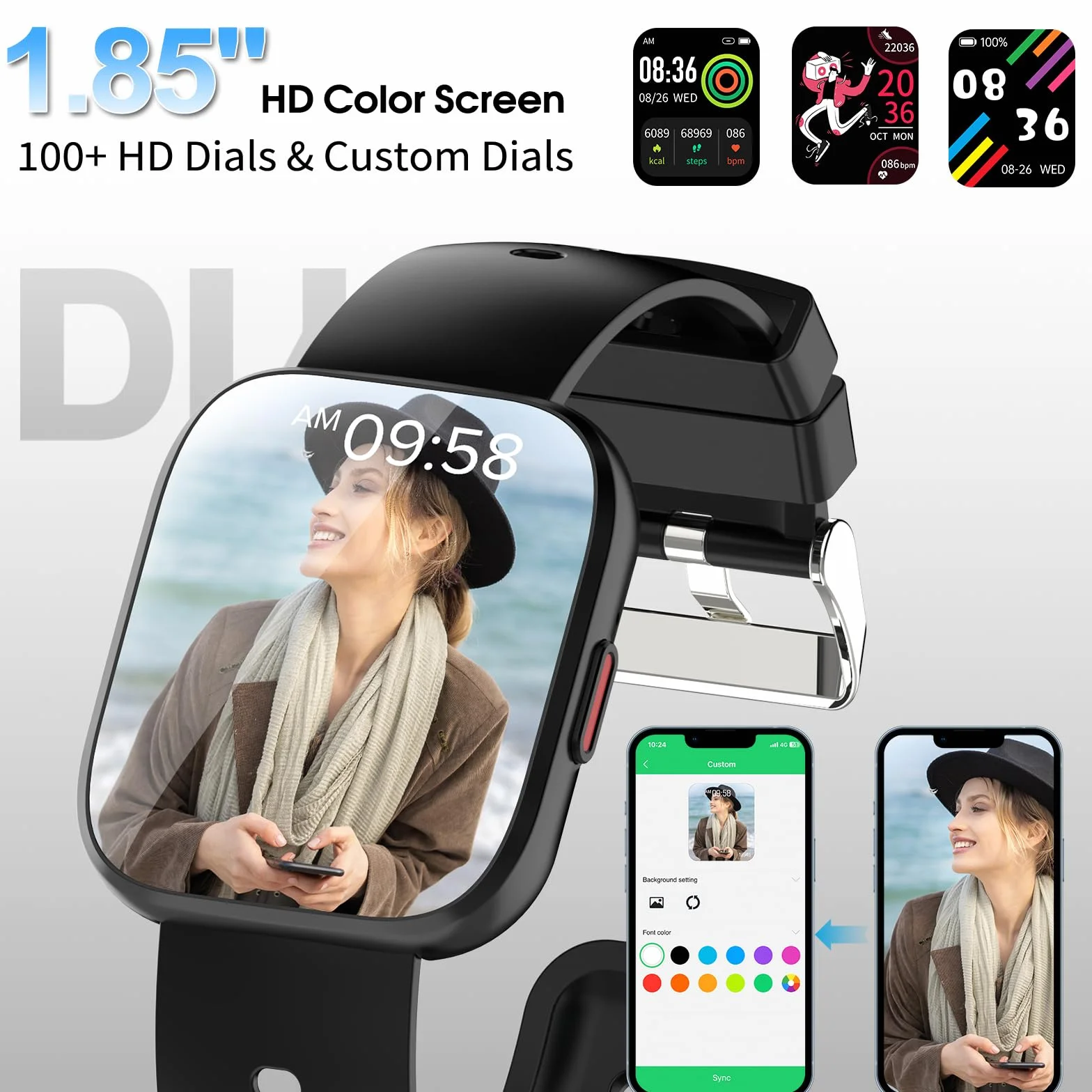 Smartwatch Uomo Donna, 1,85'' Orologio Smartwatch con Effettua/Risposta Chiamate, 112 Modalità Sportive Fitness Tracker con Sonno/Cardiofrequenzimetro, IP68 Smart Watch per Android iOS