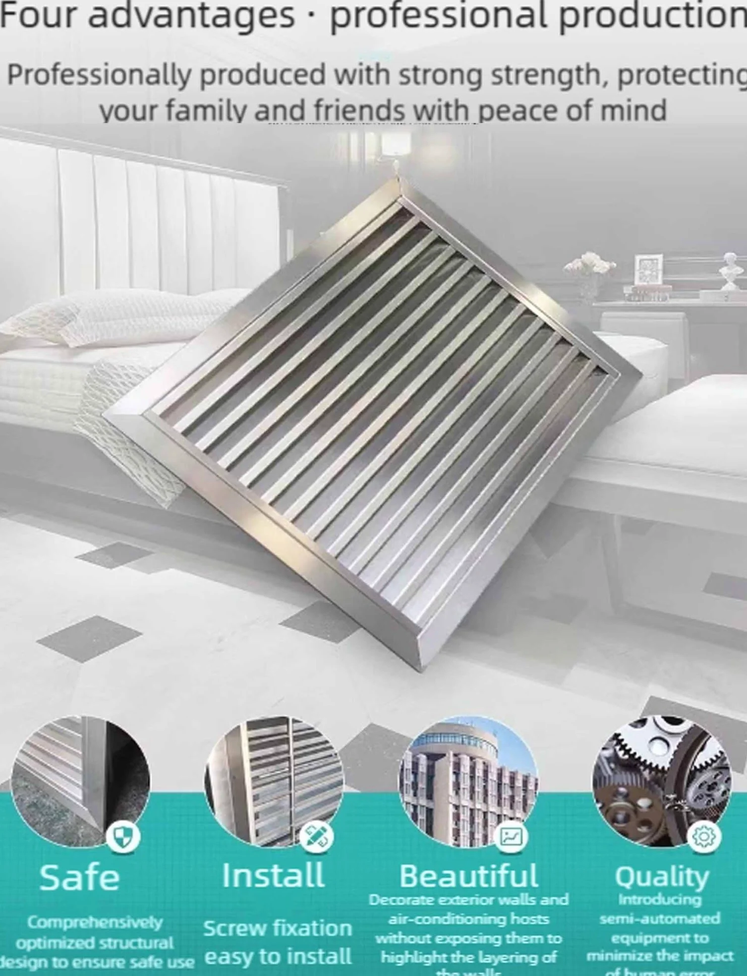 Generico Griglia di Ventilazione Moderna in Acciaio Inox, Decorativa per bocchette di aerazione a soffitto e a Parete, Elegante Accessorio per impianti di climatizzazione, Resistente e Facile da inst