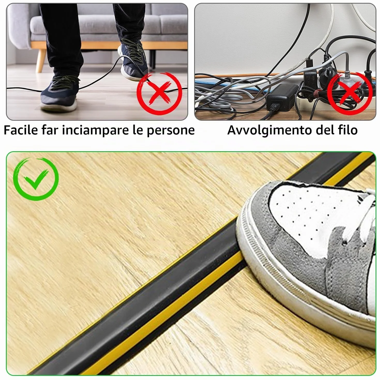 Canalina Passacavi Pavimento 300 cm, Calpestabile Esterno Adesiva PVC Flessibile per Cavi Elettrici