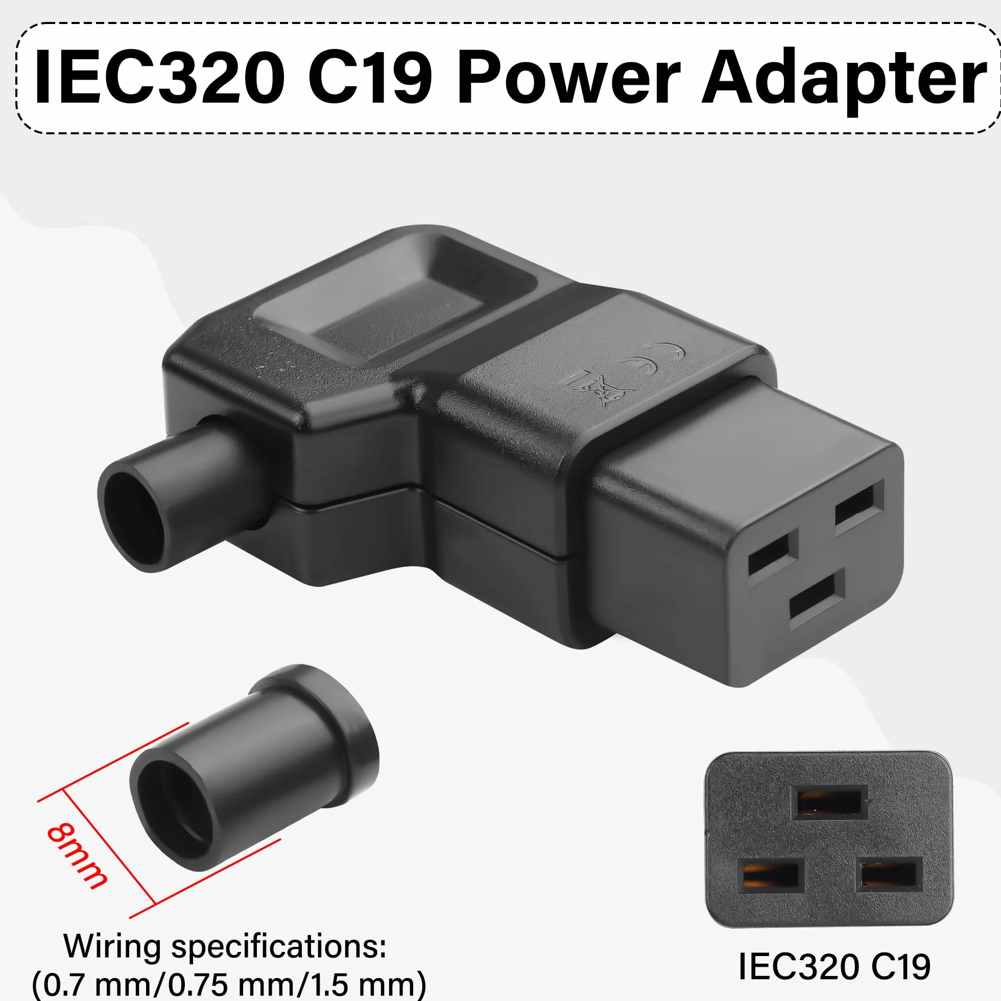 Adattatore CA ad angolo retto IEC320 C19,16 A/250 V C19 staccabile connettore fai da te C19,90 gradi C19 PDU per strisce di alimentazione UPS (C19)