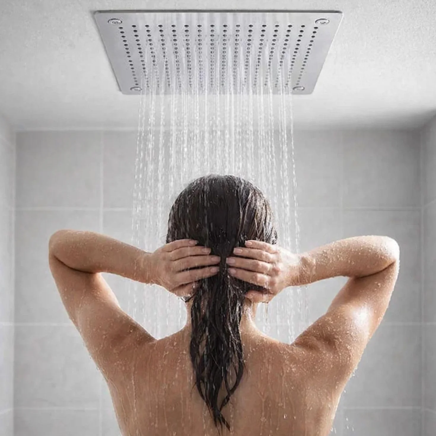 Soffione Doccia a Soffitto Installazione da Incasso Acciaio Inox Quadro
