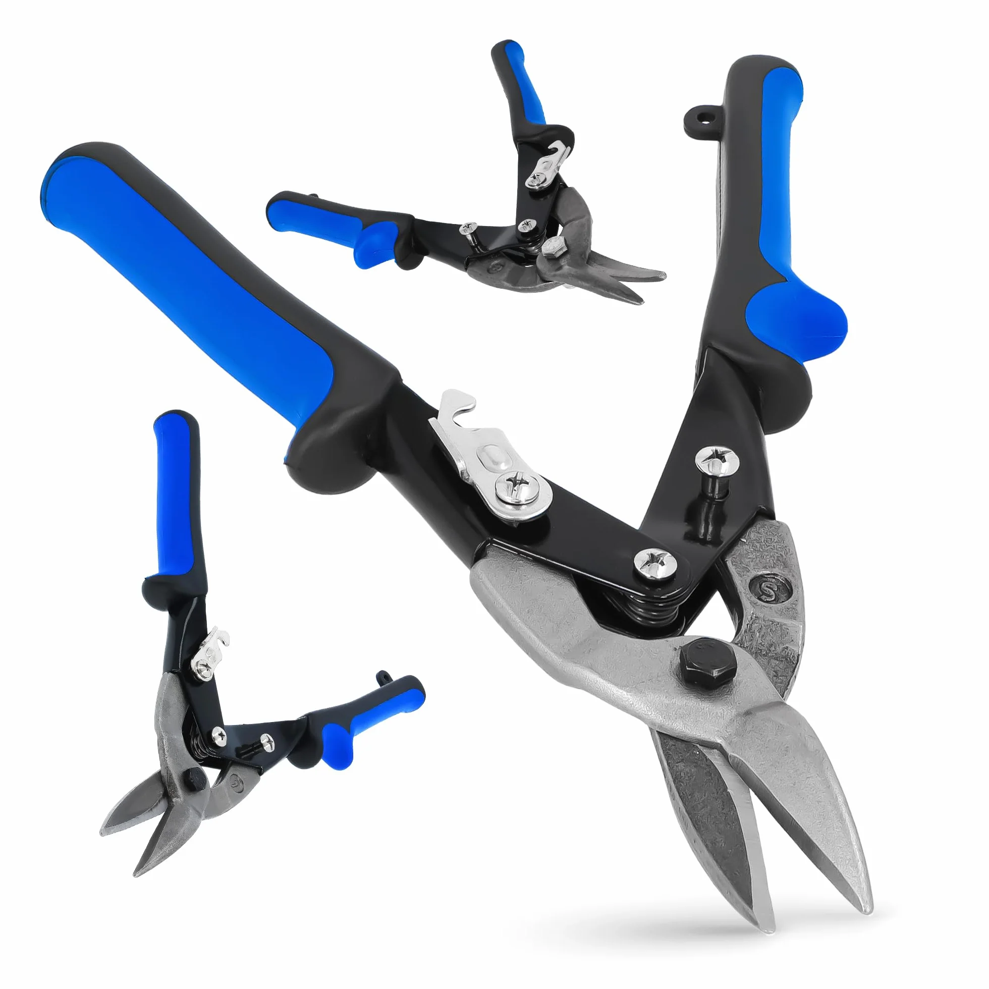 Cesoie Lamiera Metallo 10'' Taglio Sinistra Destra Dritto Pieghevoli Impiegno Gravoso Set 3x
