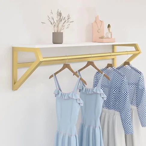 Scaffali galleggianti resistenti – Appendiabiti da parete per negozi di abbigliamento, organizer per camera da letto, appendiabiti per soluzione di stoccaggio vestiti