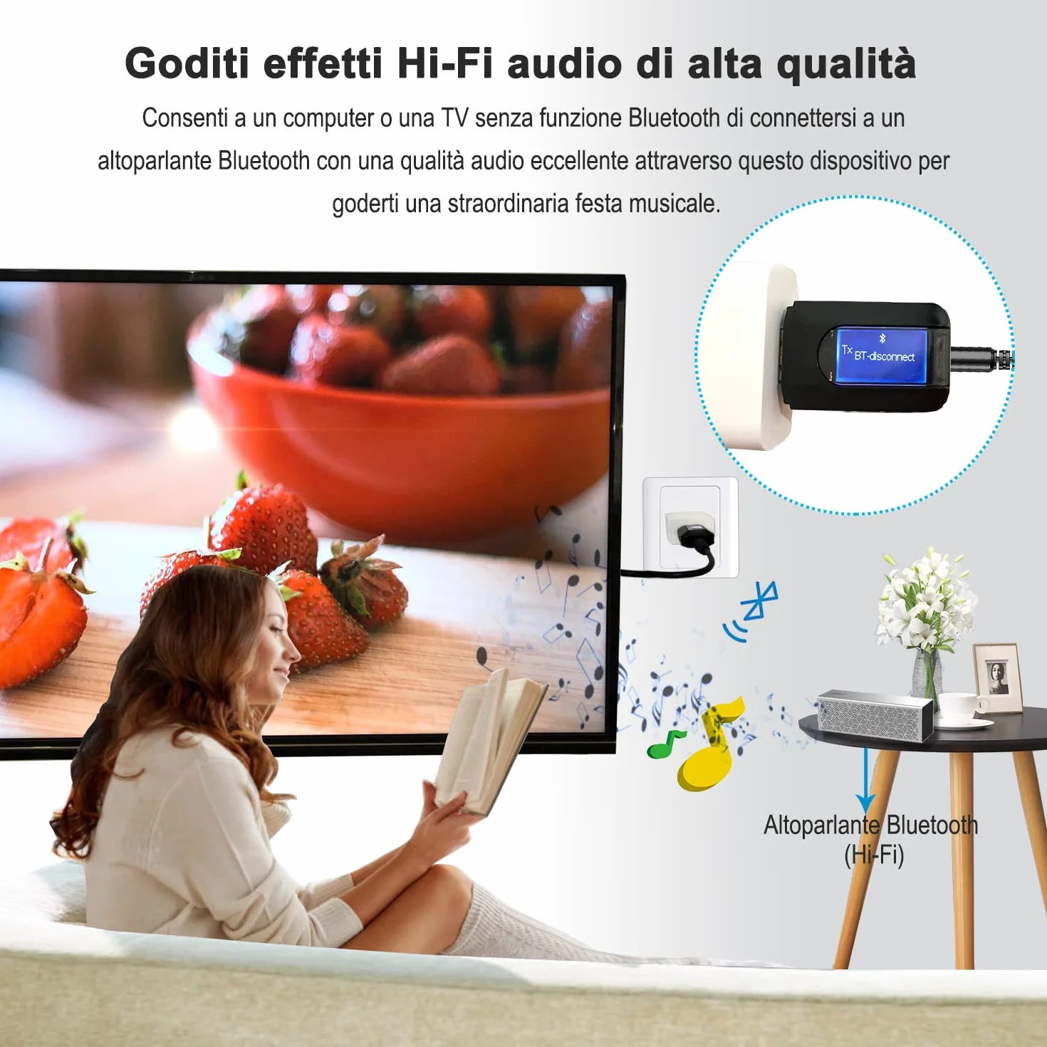 Trasmettitore e Ricevitore 2-in-1 Bluetooth 5.0, UYTUDL Wireless Adattatore Audio Hi-Fi Segnale Fili da 3.5mm e Rca, Trasmettitore Aux Bluetooth per TV PC Cuffie Stereo Altoparlanti Auto, Auricolari