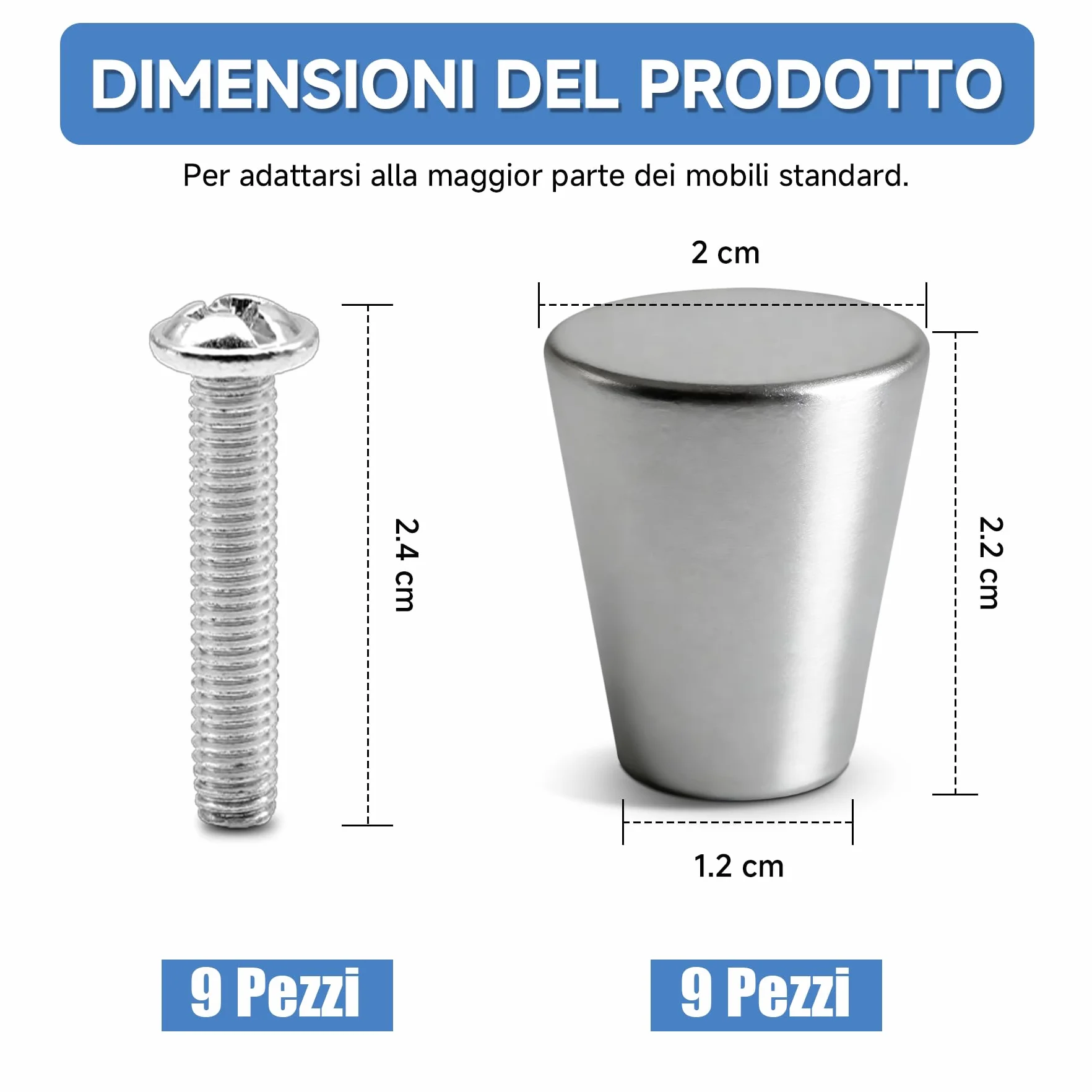 Pomelli per Mobili in Alluminio Opaco – Maniglie Rotonde per Cassetti con Viti, Stile Moderno per Armadi Cucina, Bagno (Argento)