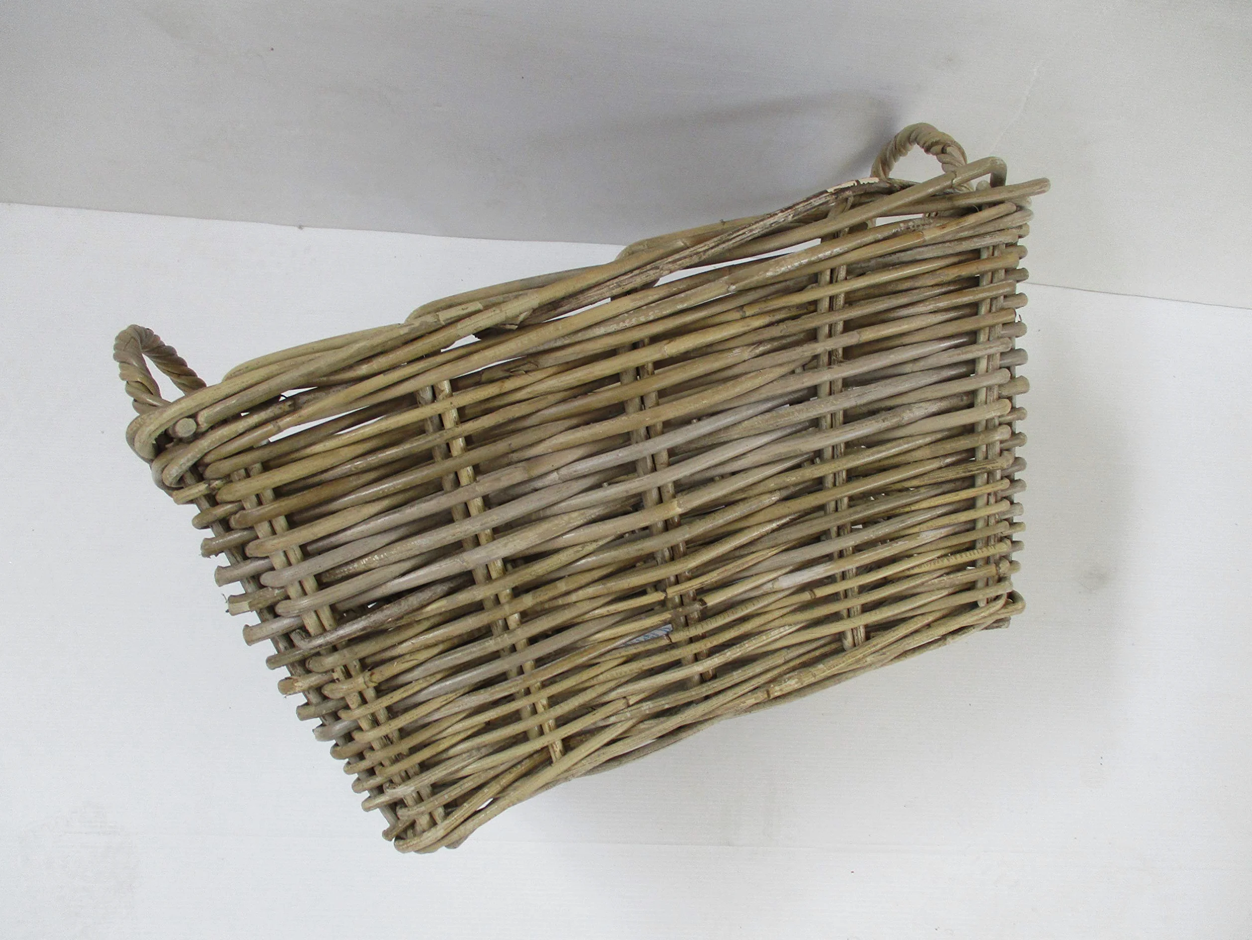 CESTO PORTA LEGNA VIMINI IN GIUNCO KUBO CM 50x38X25 H ALTEZZA CON MANICO H 30