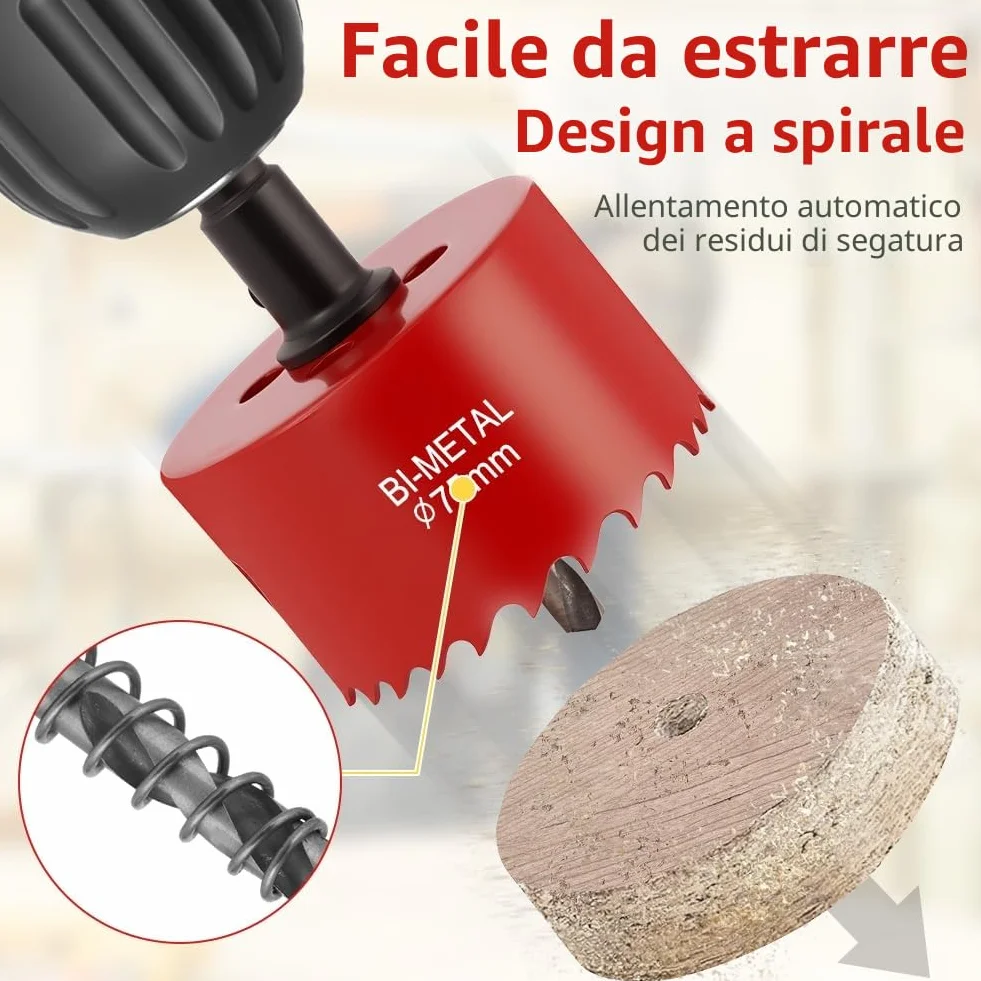 Flintronic Bimetallica Seghe a Tazza Kit 13 PZ Ø18-75mm Adattatore Esagonale Punta di Centraggio