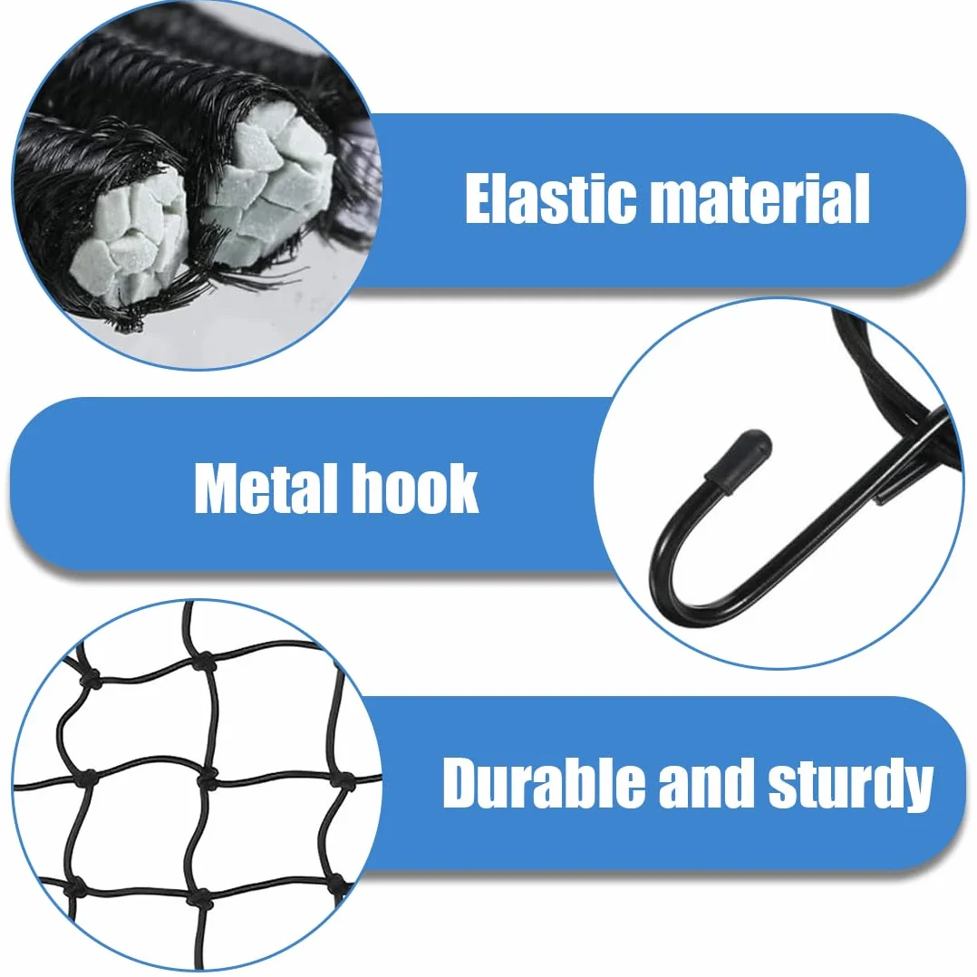 GXGM Rete Elastica Moto, Corde Elastiche con Gancio, Rete Elastica, Corde Elastiche con Ganci,40 X 40cm (Nero), 1 pezzo