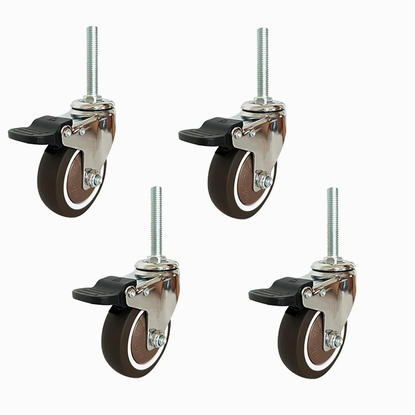 2 Pollice Silenzioso Ruote con Freno, M12*60mm Perno filettato di 4, Gomma Ruote per Mobili/Carrello, Carico 290lbs(con Freno,75mm)