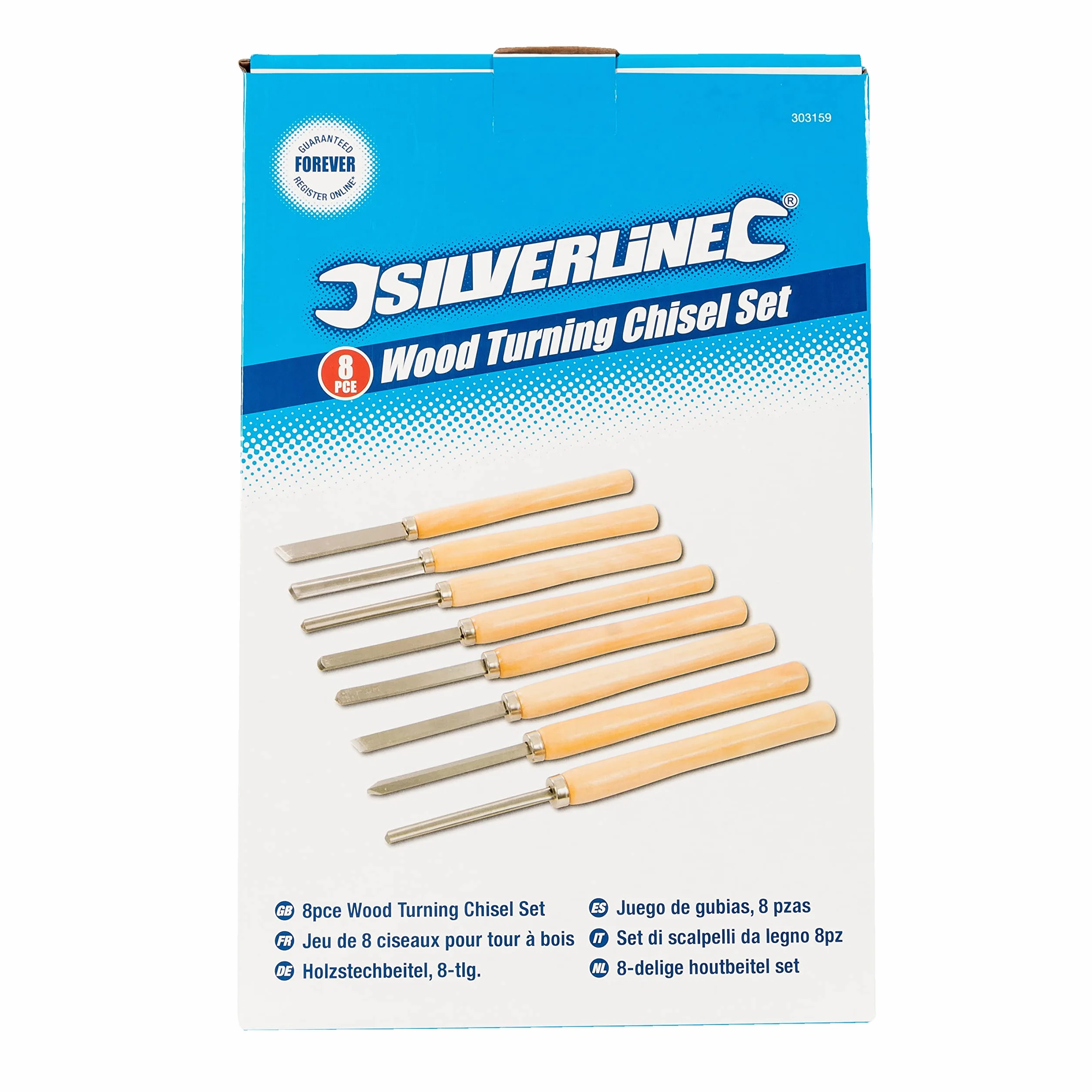 Silverline 303159 Set di Scalpelli per Tornire il Legno, 8 Pezzi, Beige