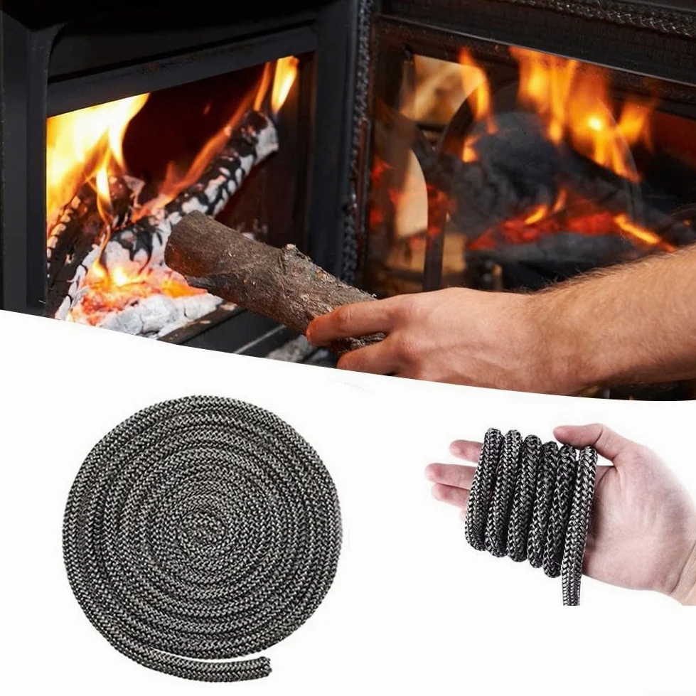 Guarnizione in corda di vetroresina, Guarnizione della corda guarnizione stufa in fibra di vetro for pellet tronchi a legna 8-16mm 2,5 m nero(2.5m*8mm)