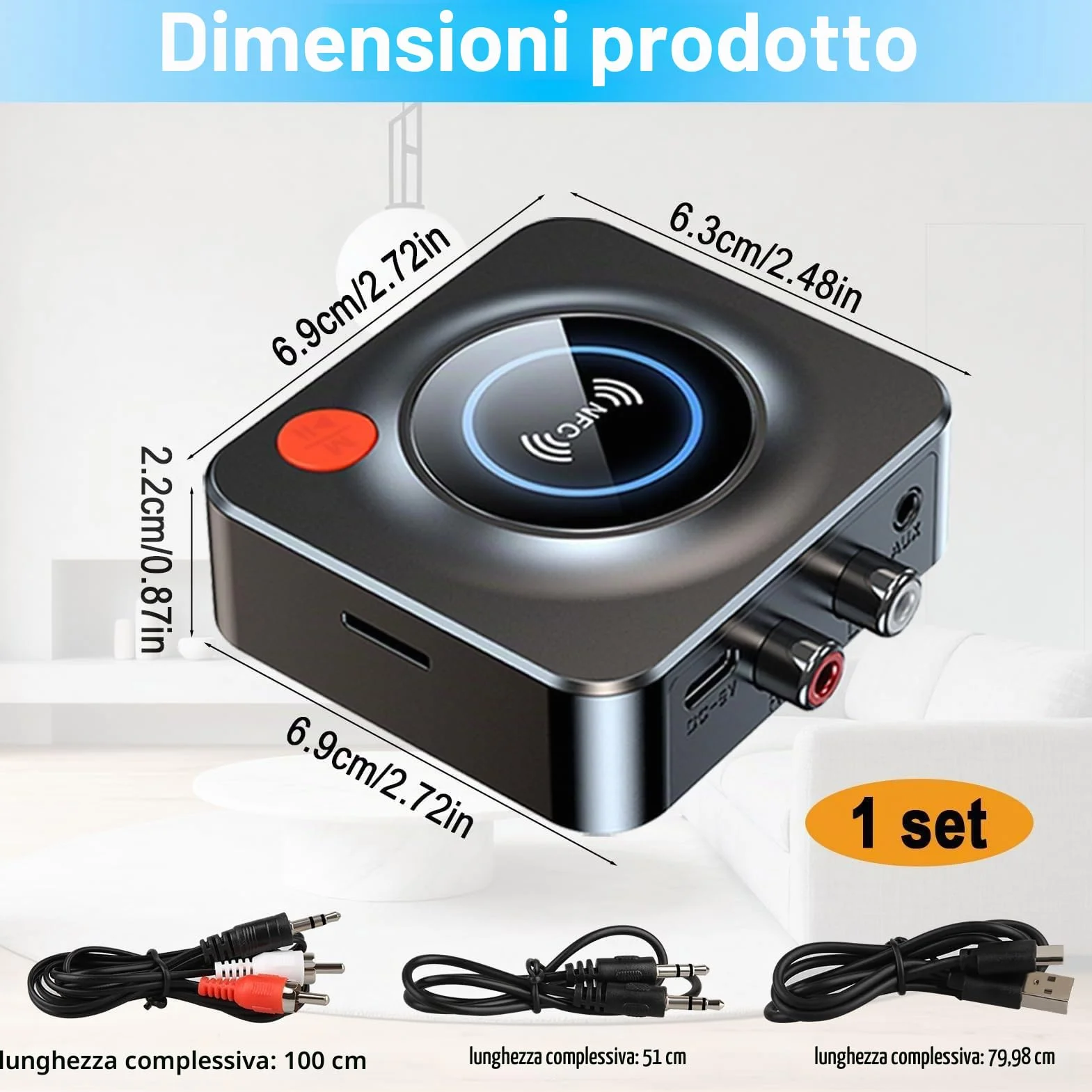 Ricevitore Bluetooth 5.3 HiFi, Adattatore Bluetooth AUX per Stereo Casa, Altoparlante, Amplificatore HiFi, con RCA/AUX Jack 3,5mm per Stereo Casa, Altoparlante, Amplificatore