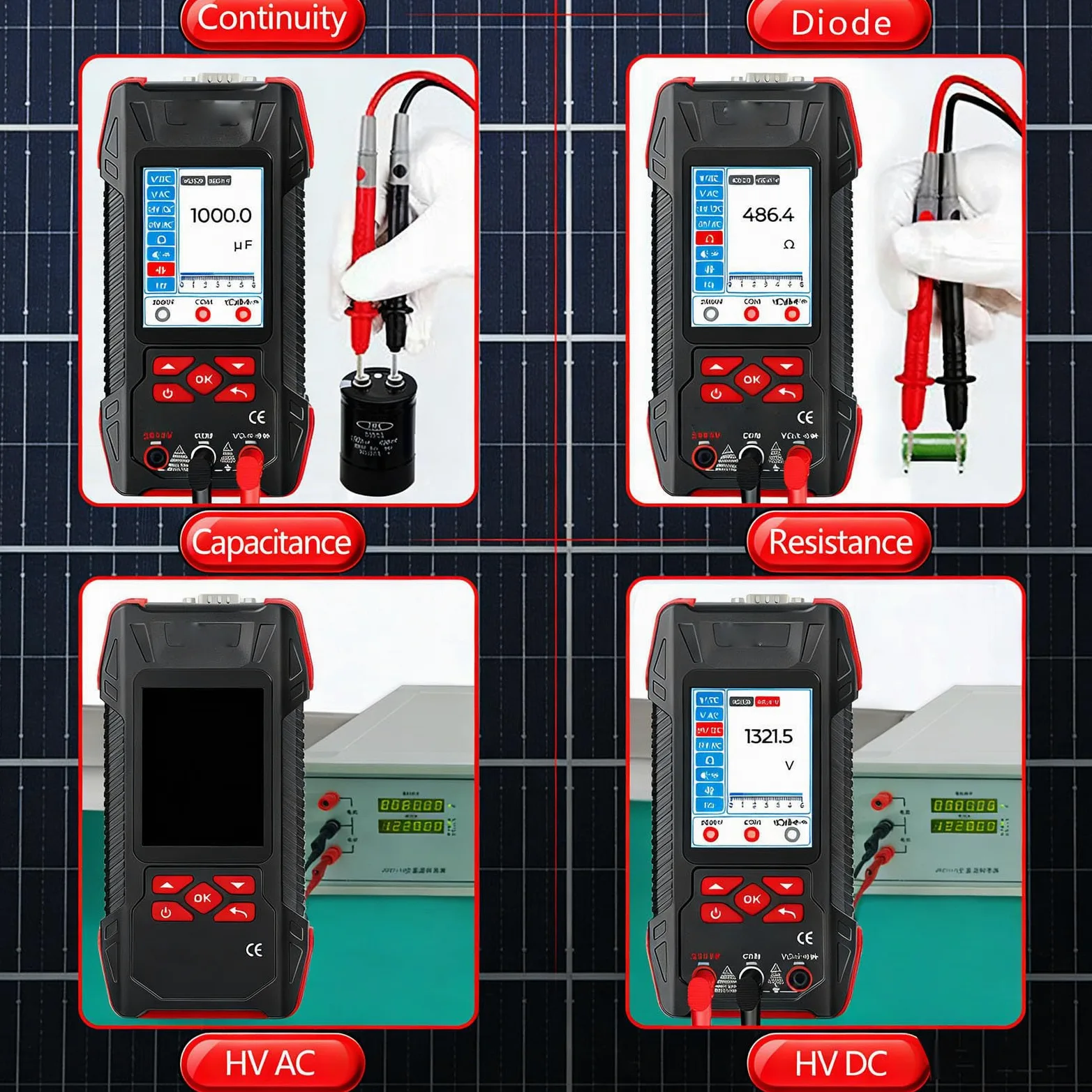 Cocoarm Tester per Pannelli Solari 2000W, Multimetro Fotovoltaico a Pannelli MPPT con LCD da 3,2 Pollici per Tensione a Circuito Aperto, Strumento Utilità