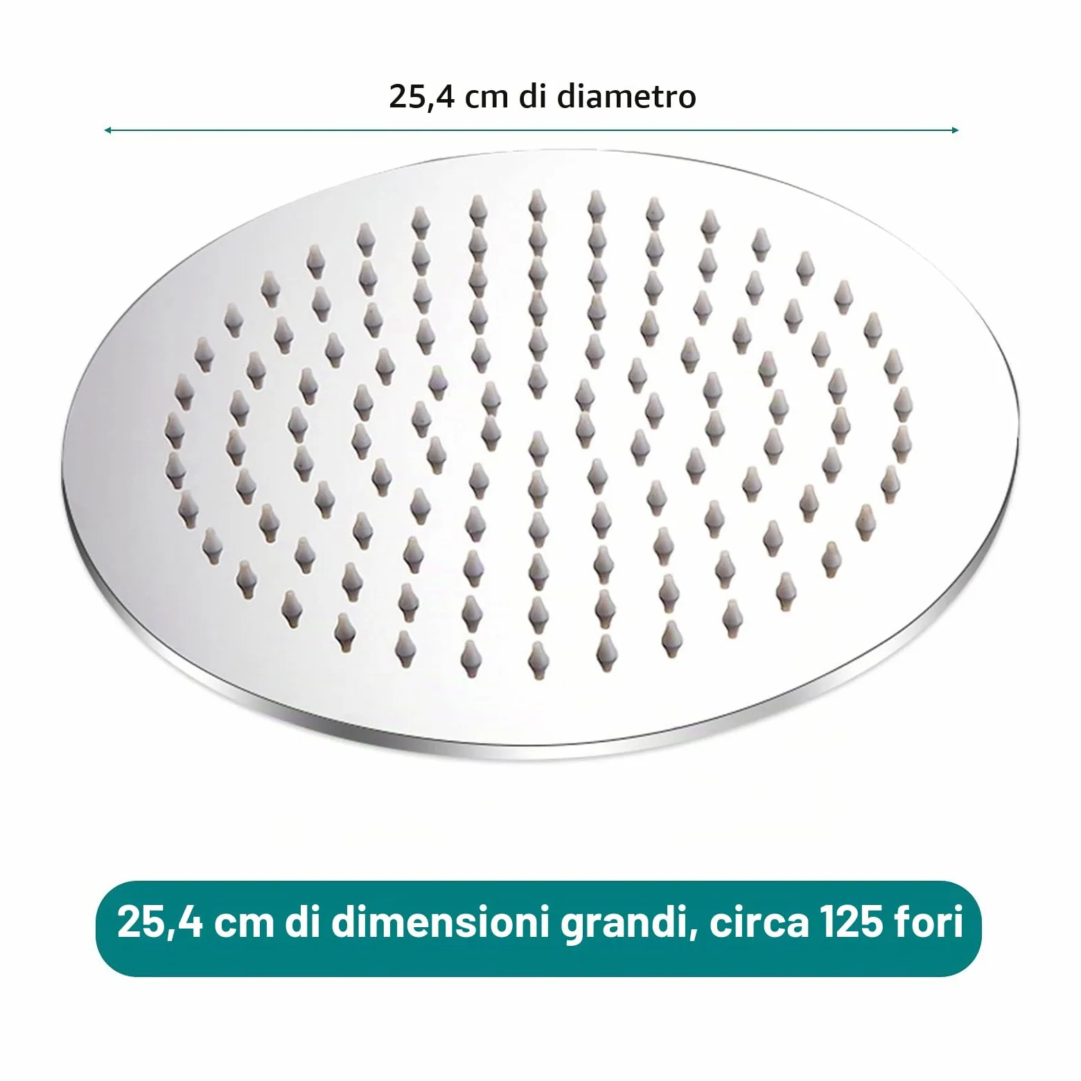 Soffione doccia a pioggia, 25 cm, soffione doccia a pioggia, in acciaio inox 304, rotondo, con gel di silice antibloccante