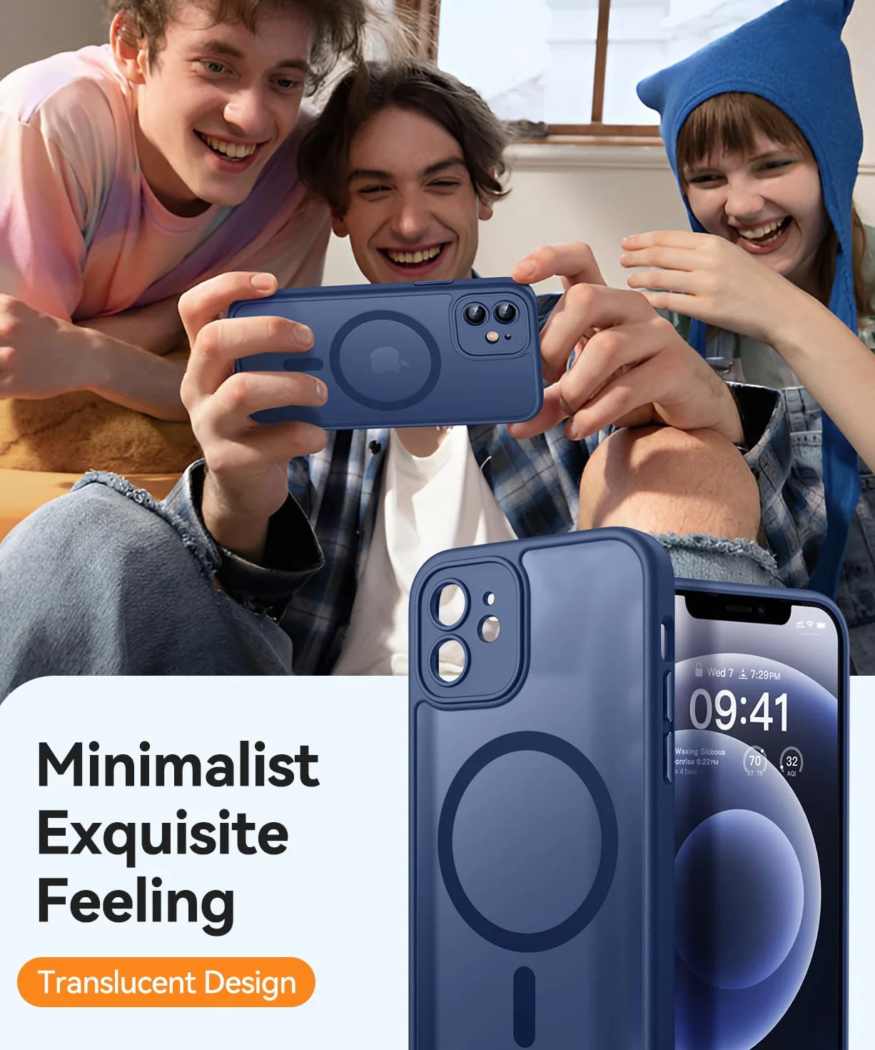CANSHN Magnetica Cover per iPhone 12(6.1 Pollici), [Protezione Completa Della Fotocamera] Custodia Traslucida Opaca Protettiva Sottile Antiurto,Blu Profondo