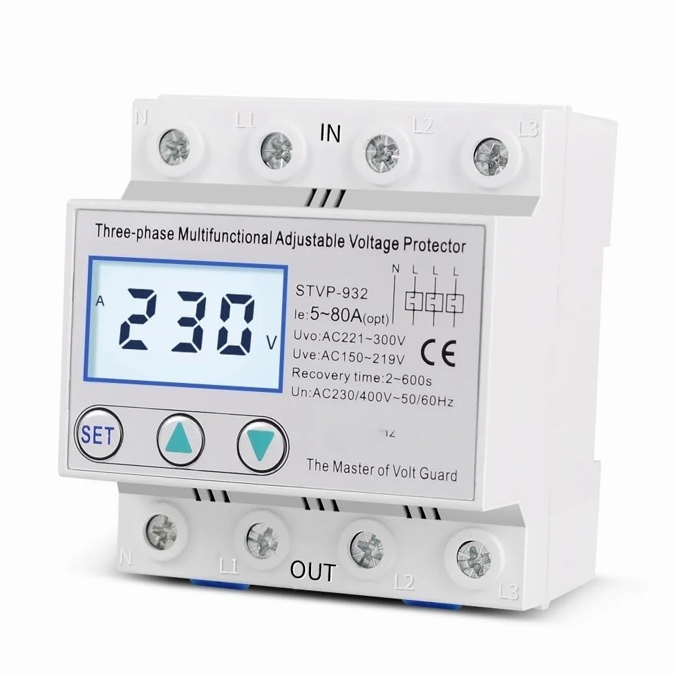 Interruttore Magnetotermico Differenziale Trefase industriale AC 380V 80A. Recupero automatico della protezione tensione di sovratensione regolabile sopra il dispositivo potente(80A)