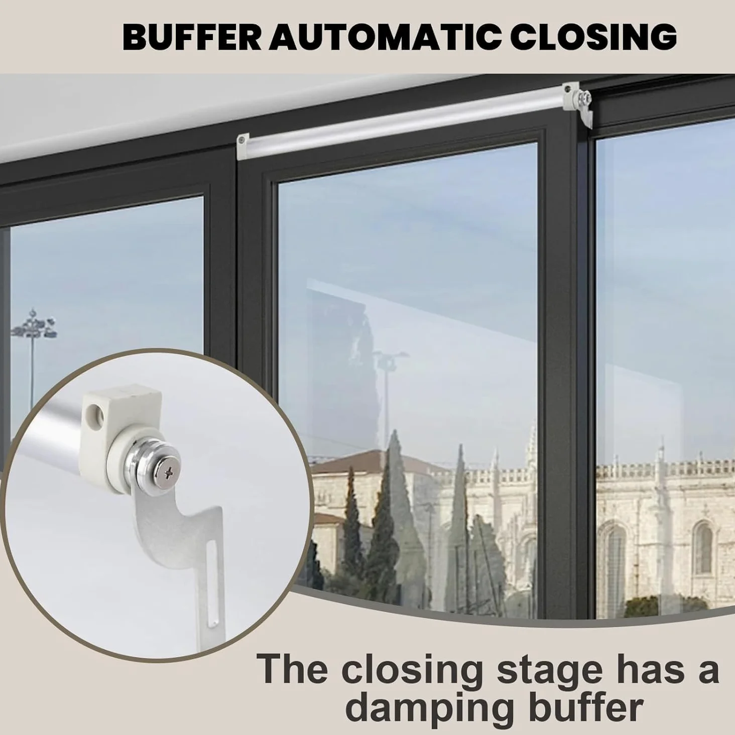 Chiudiporta scorrevole, ammortizzatore pneumatico a chiusura automatica, velocità regolabile per porte da patio, adatto per larghezze da 75 a 130 cm, funzionamento silenzioso