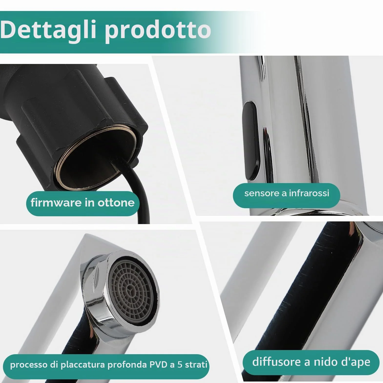 Gugxiom Rubinetto da Bagno Senza Contatto, Sensore Automatico Lavandino, Ottone Massiccio 1 Foro