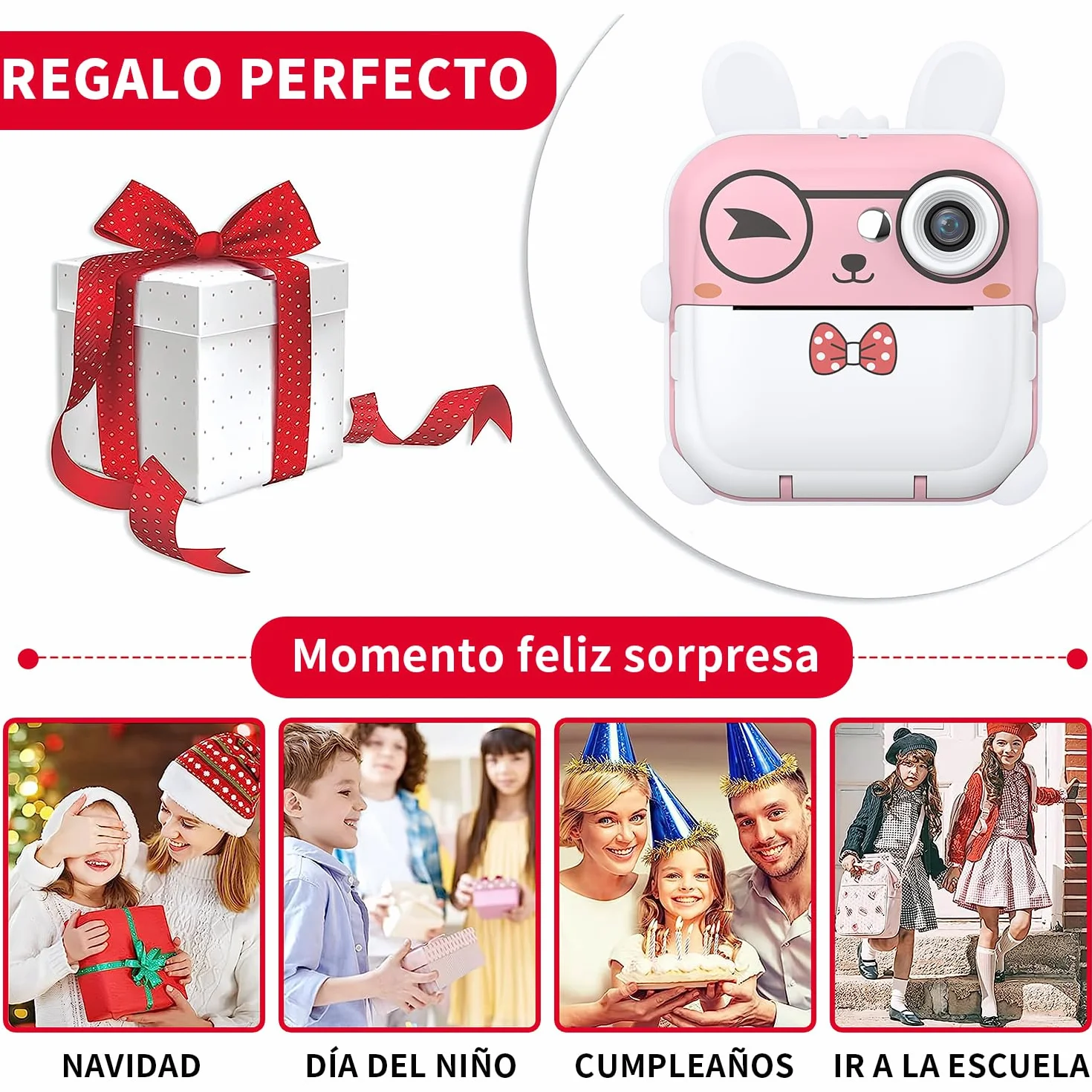 JESWO Macchina Fotografica Bambini Istantanea, Stampa Termica, Funzionalità di Registrazione Foto e Video HD, Inclusa Scheda SD da 32 GB, 3 Rotoli di Carta Termica e Adesivi