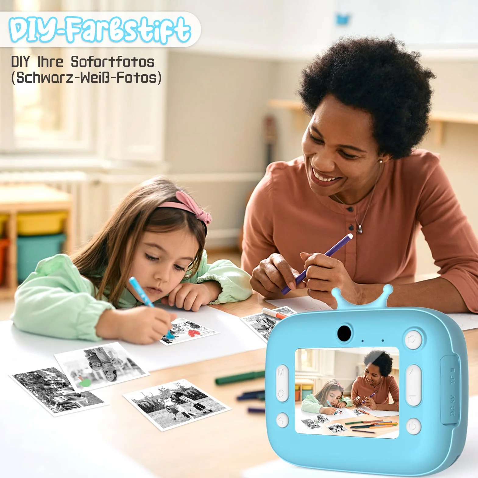 Macchina Fotocamera Istantanea per Bambini, Nauotk 2,4 Pollici Fotocamera Digitale con 32GB TF Scheda, Carta Fotografica per Stampa e Penne Colorate per DIY, Regalo di Natale per Bambini 3-14 anni