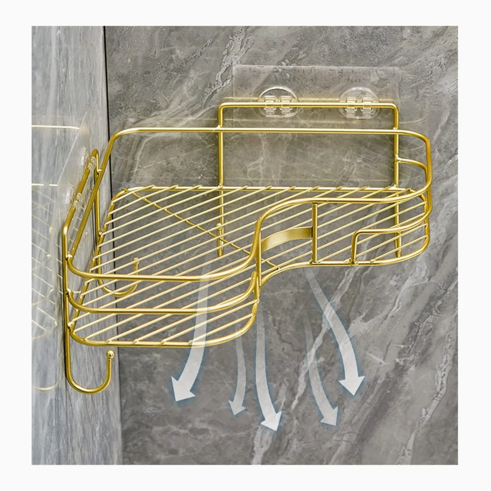 Ripiano per doccia Mensole portaoggetti in metallo a parete con ganci da bagno Organizer(Gold)
