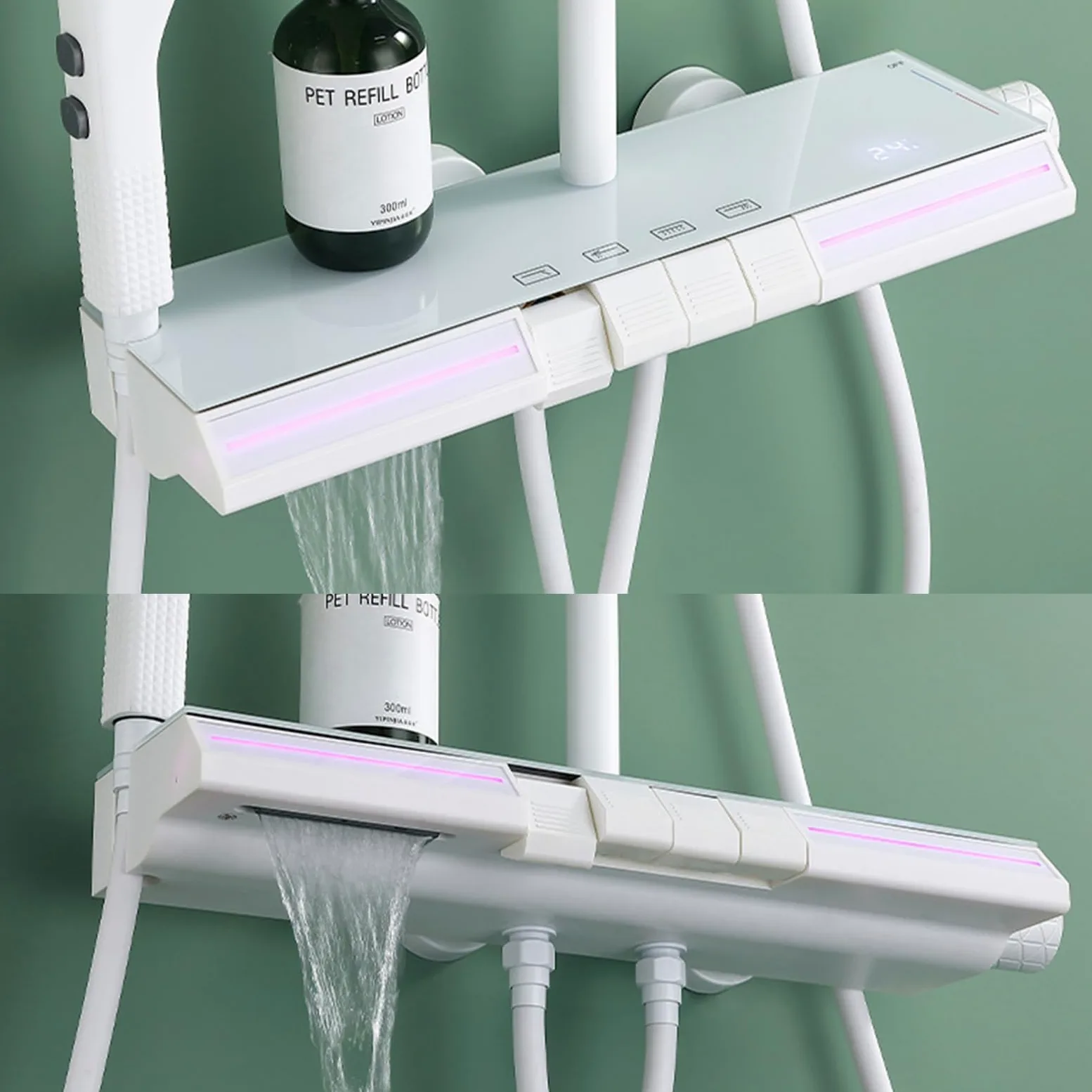 Set di rubinetti per Sistema Doccia con Display Digitale, luci ambientali, soffione a Pioggia, doccetta a 3 modalità, spruzzatore per Bidet a 2 funzioni, beccuccio per Vasca a casc